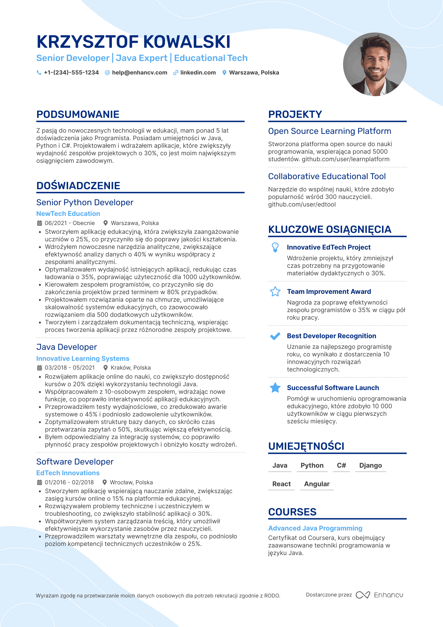 CV dla Programista w Edukacji