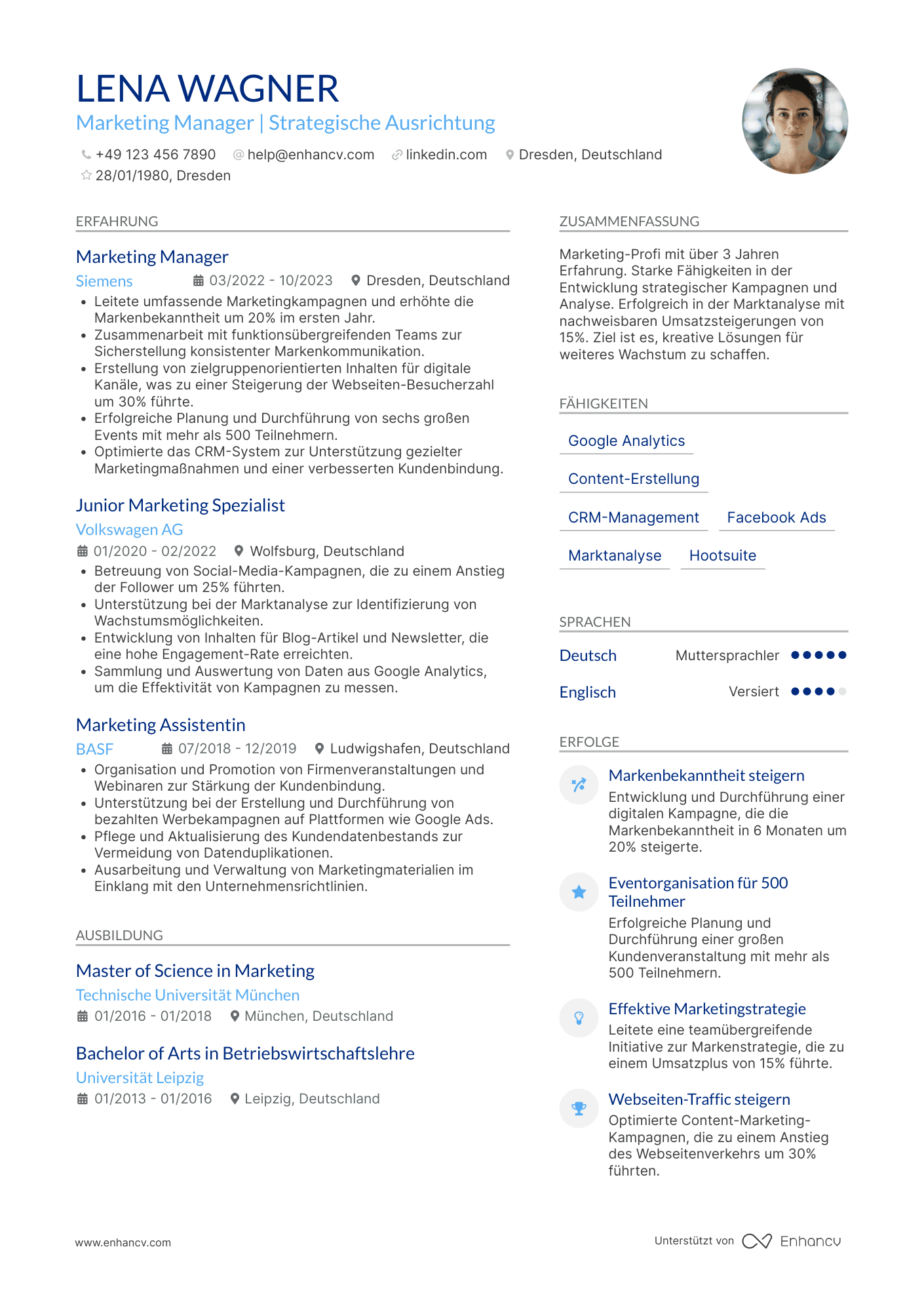 Lebenslauf als Einsteiger Marketing Manager