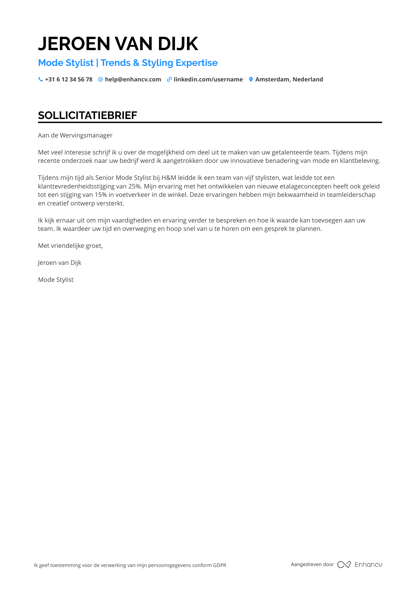 Sollicitatiebrief voor Fashion Stylist