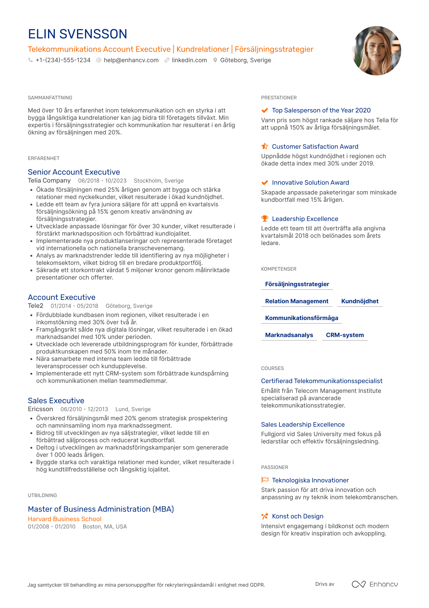 CV för Telecommunications Account Executive
