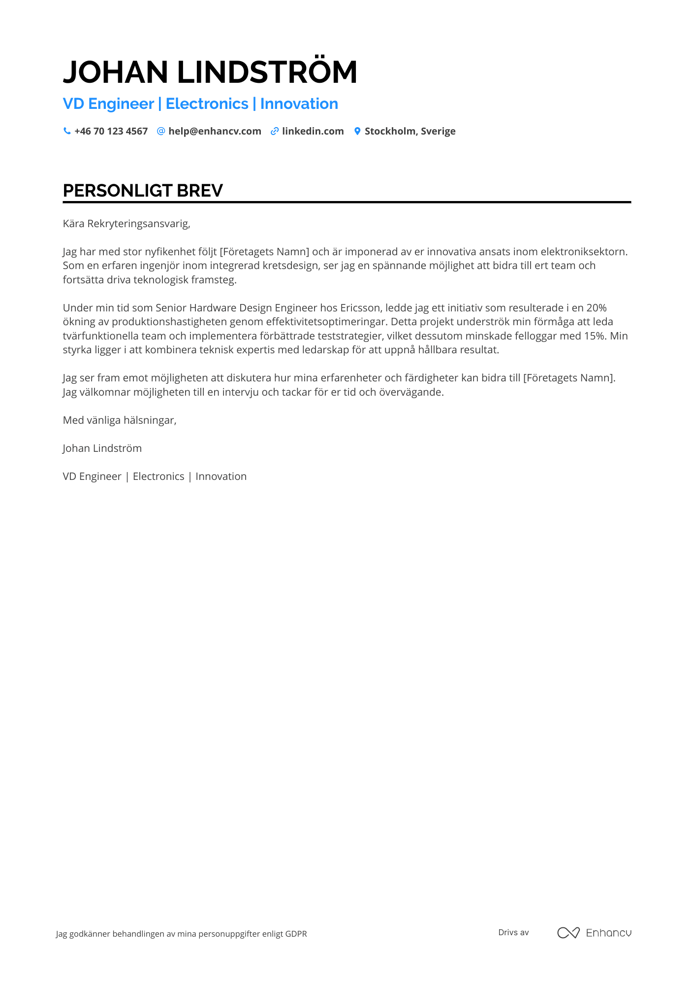Personligt brev för VD Engineer