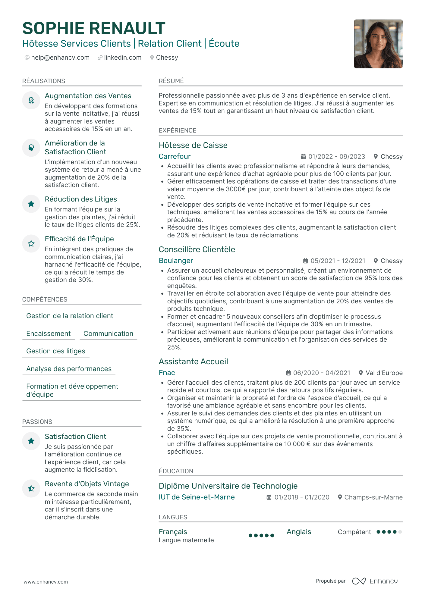 Hôte/esse Service Client Exemples de CV