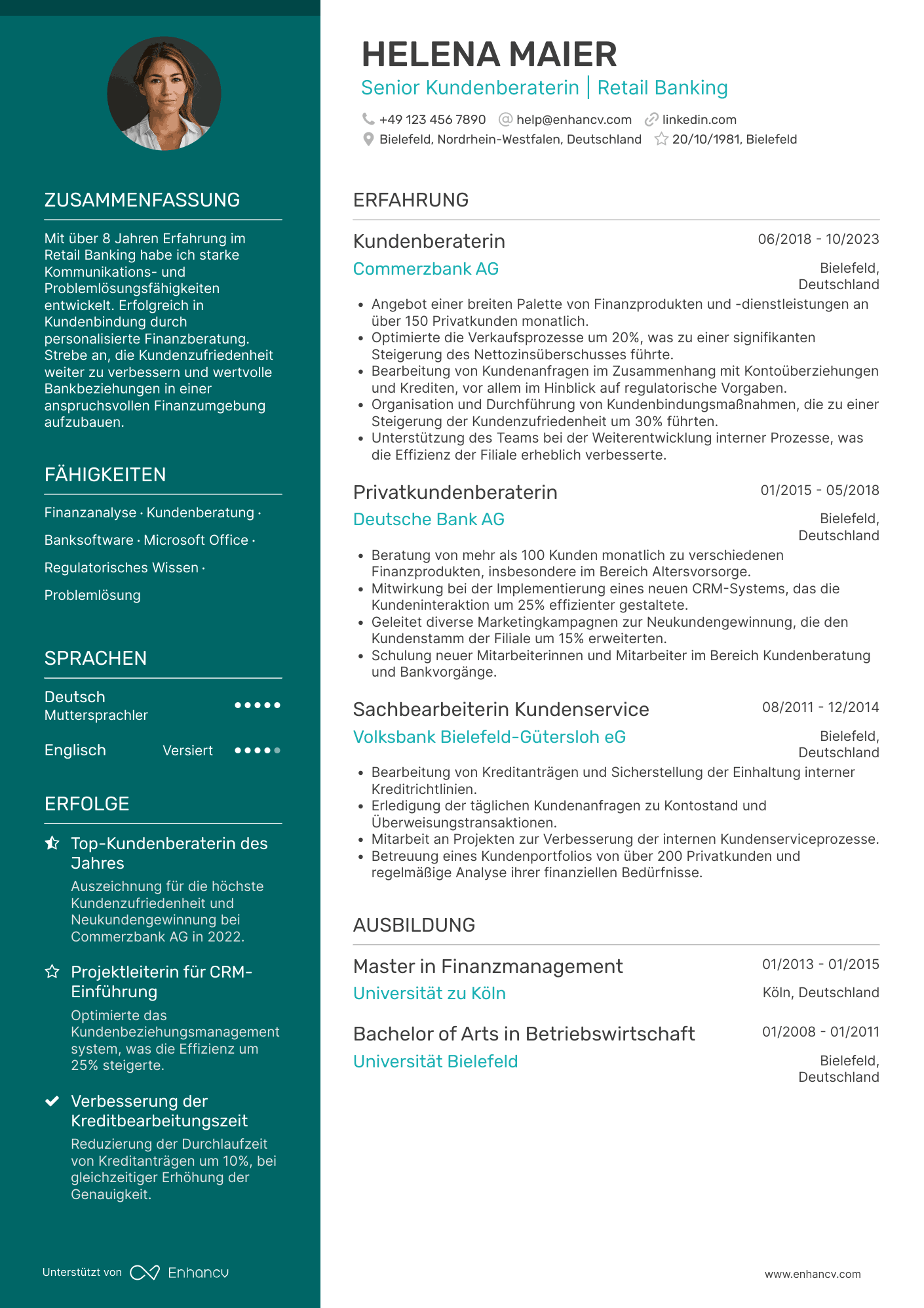 Lebenslauf als Bankkaufmann im Privatkundengeschäft
