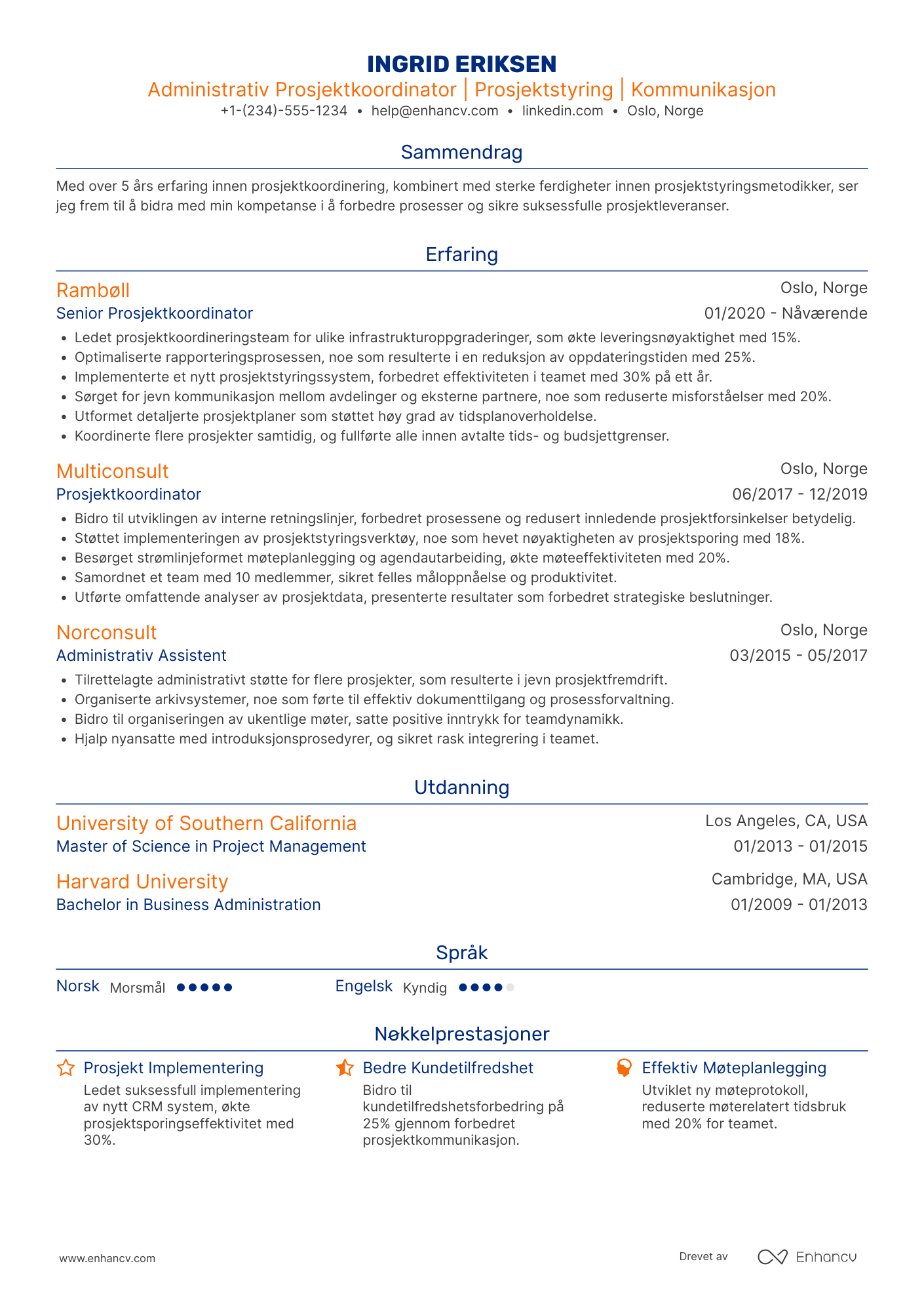 CV for Administrativ Prosjektkoordinator