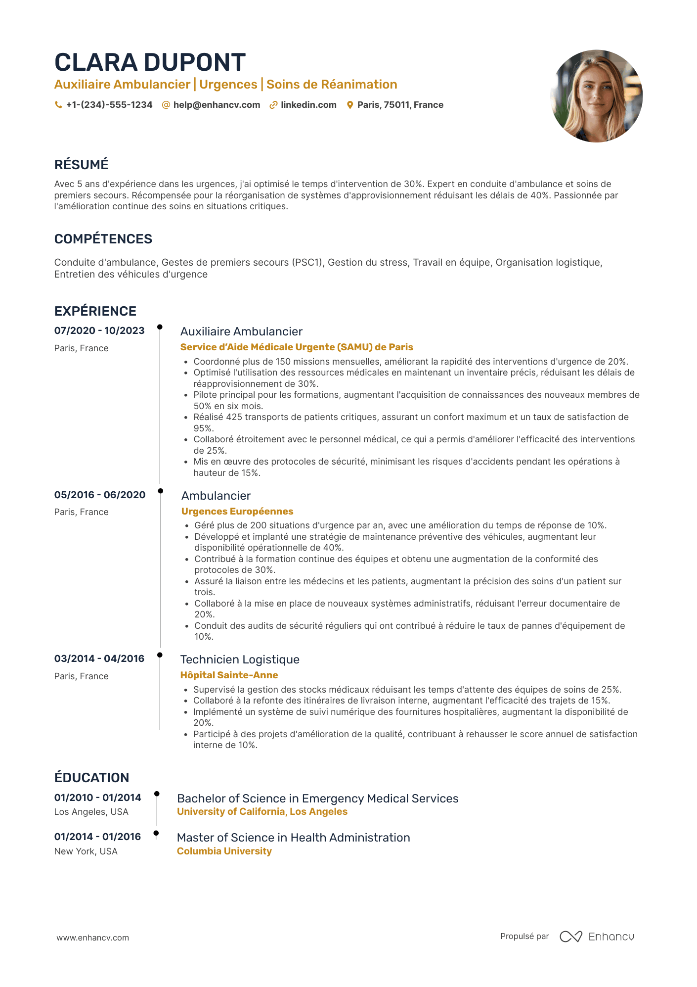 CV d’auxiliaire ambulancier SMUR