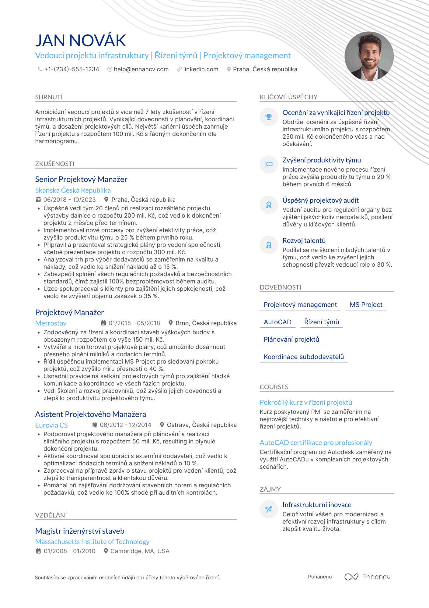 Životopis pro Vedoucí projektu infrastruktury