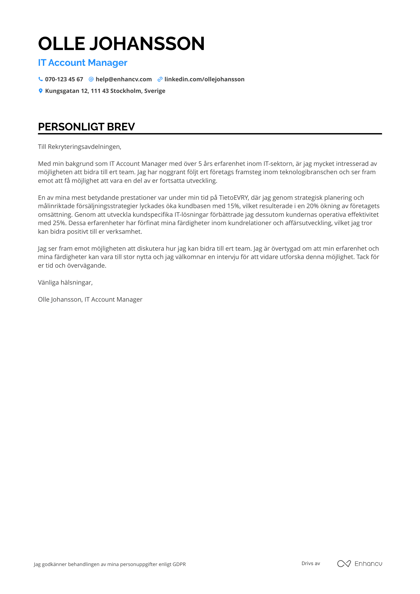 Personligt brev för IT Account Manager