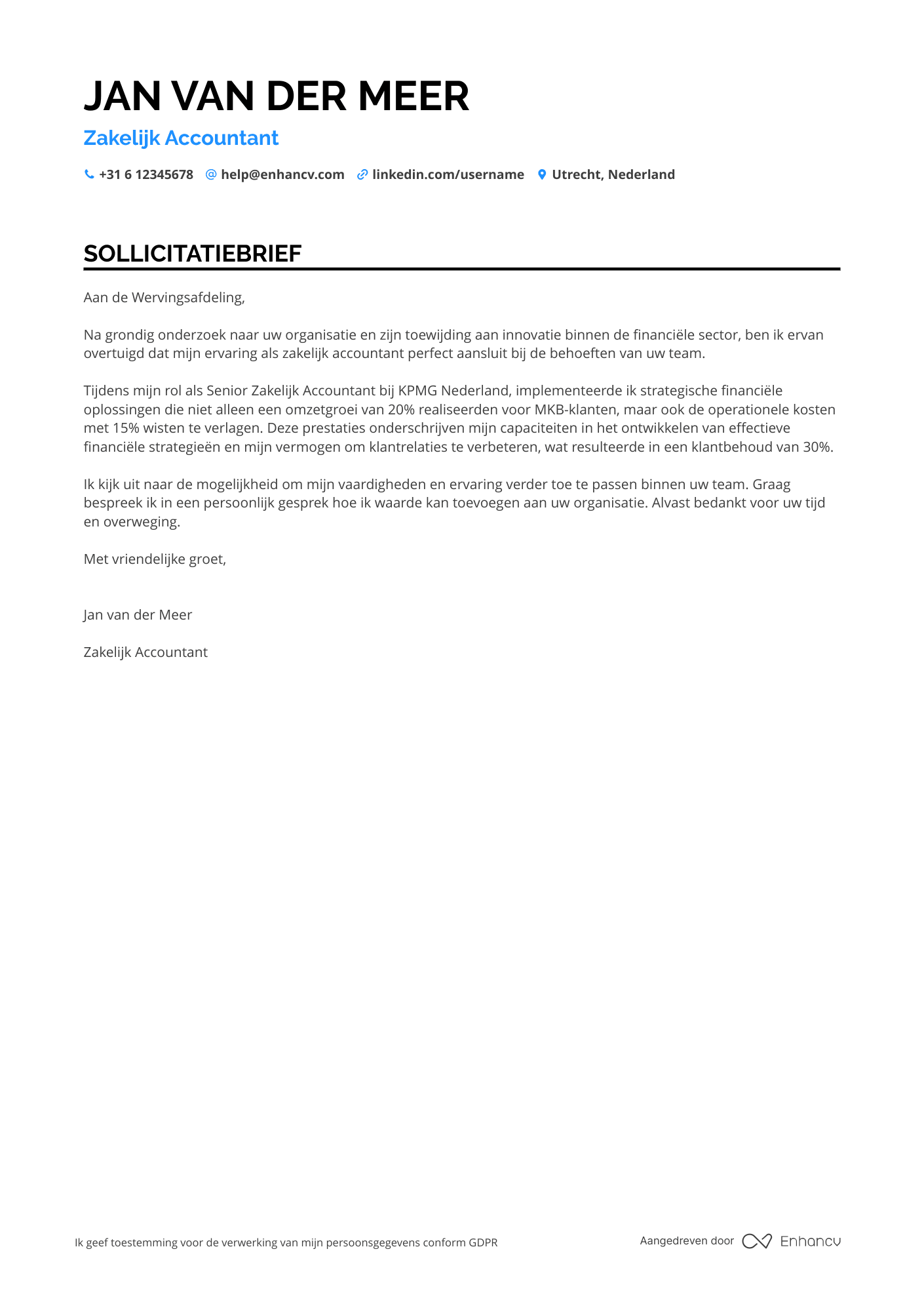 Sollicitatiebrief voor Zakelijk Accountant