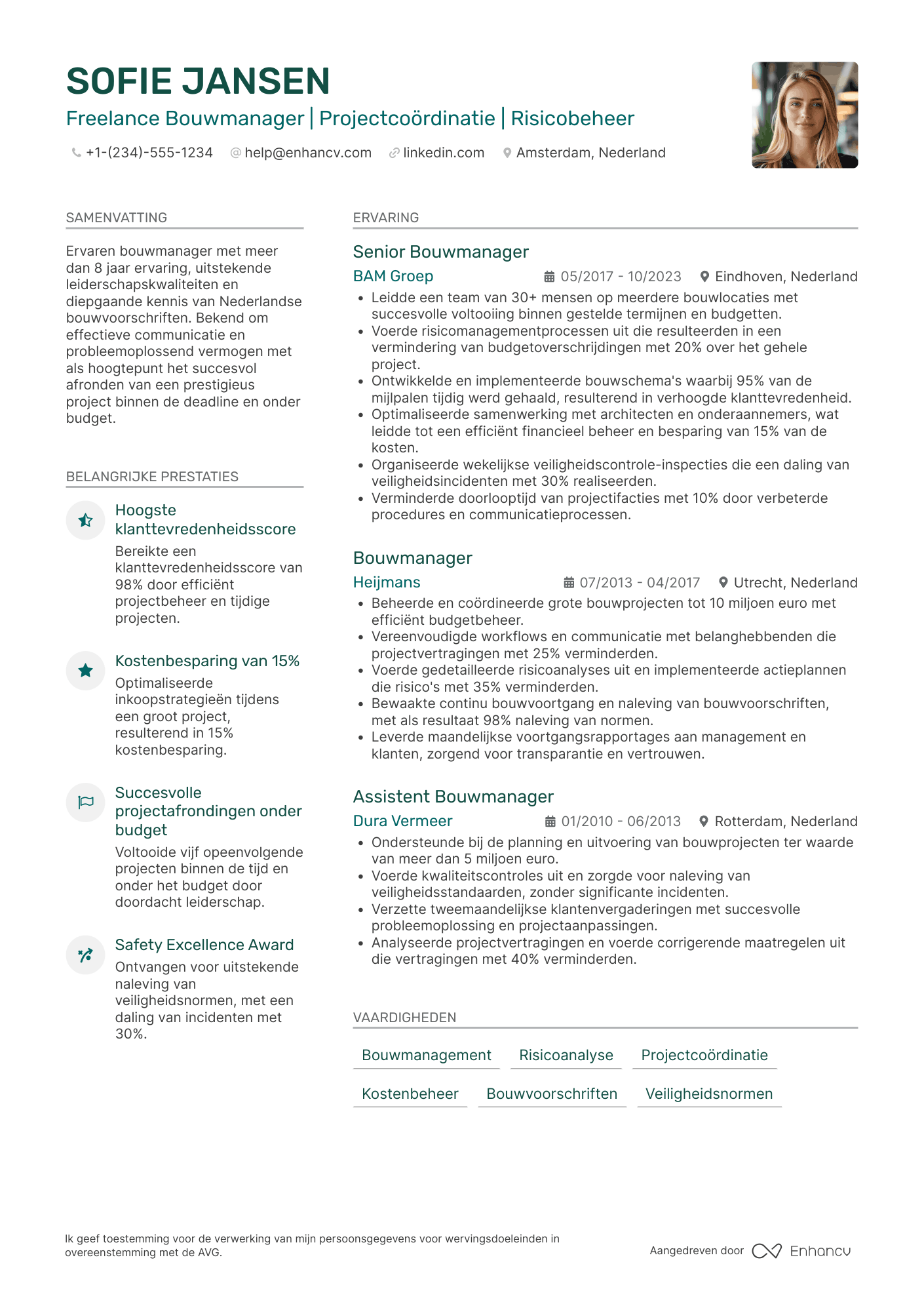 CV voor Freelance Bouwmanager