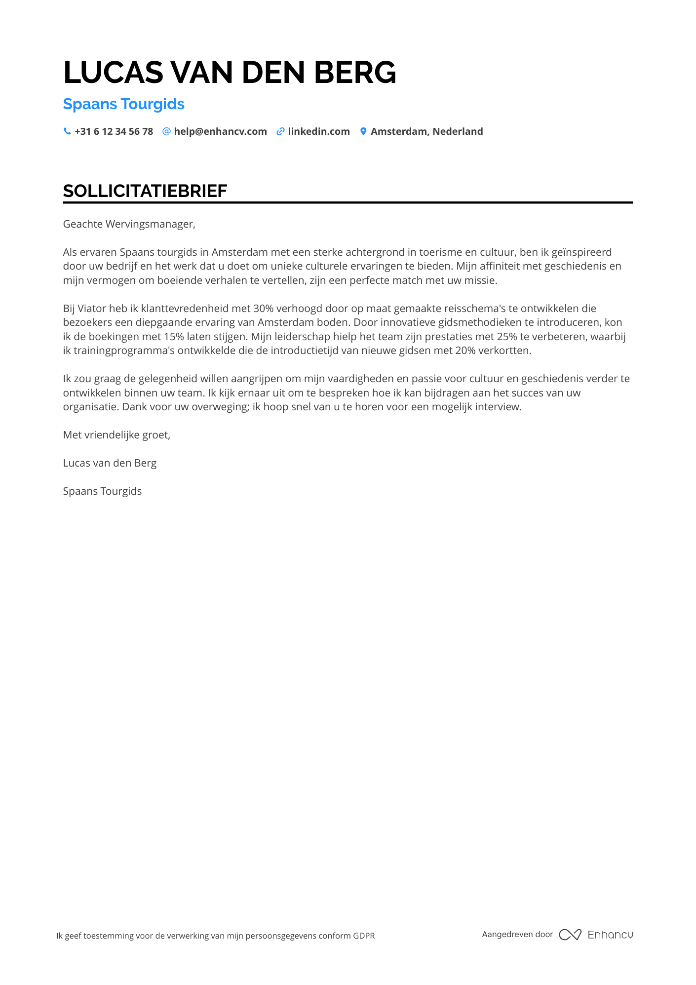 Sollicitatiebrief voor Spaans Tourgids
