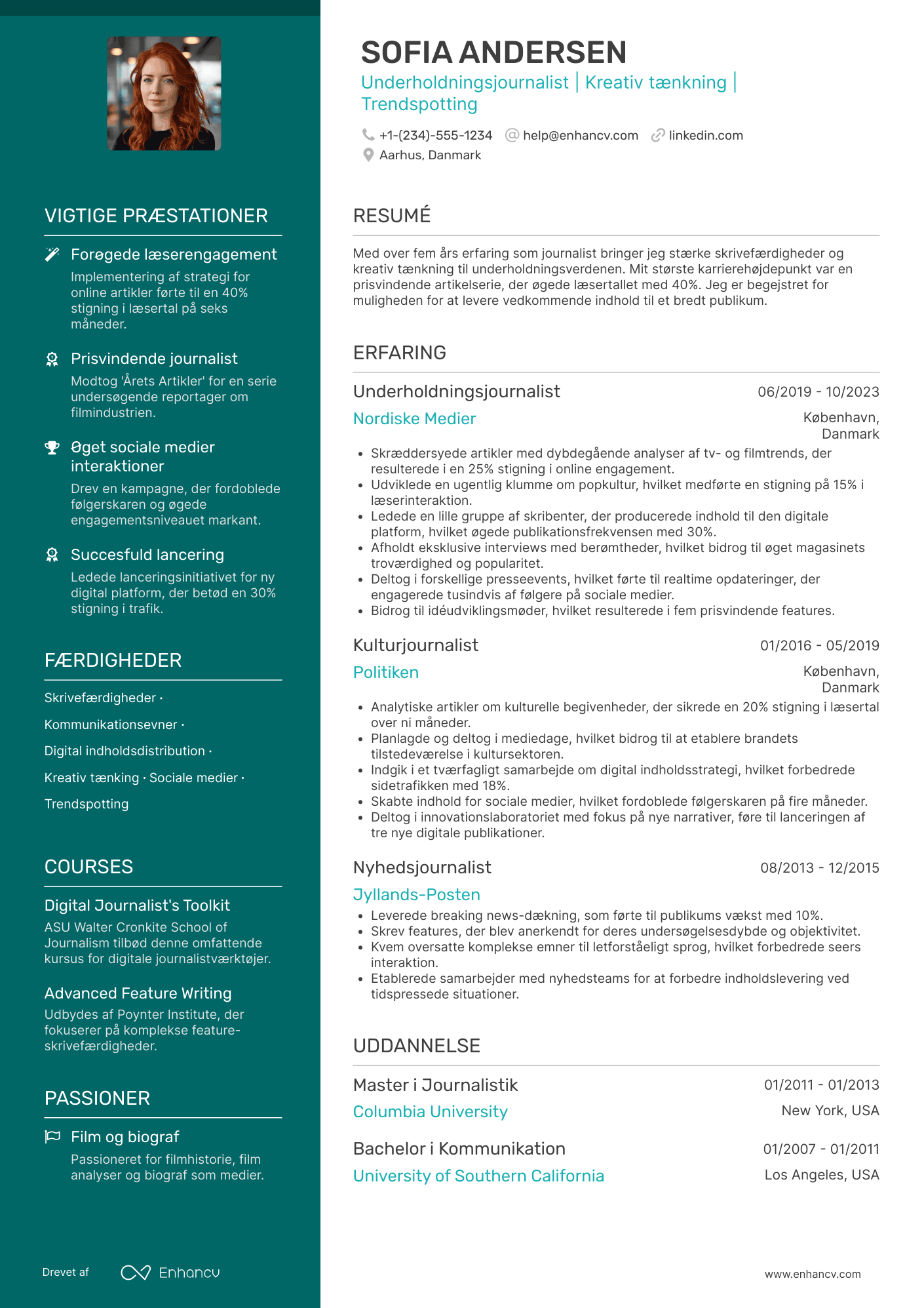 CV til Underholdningsjournalist