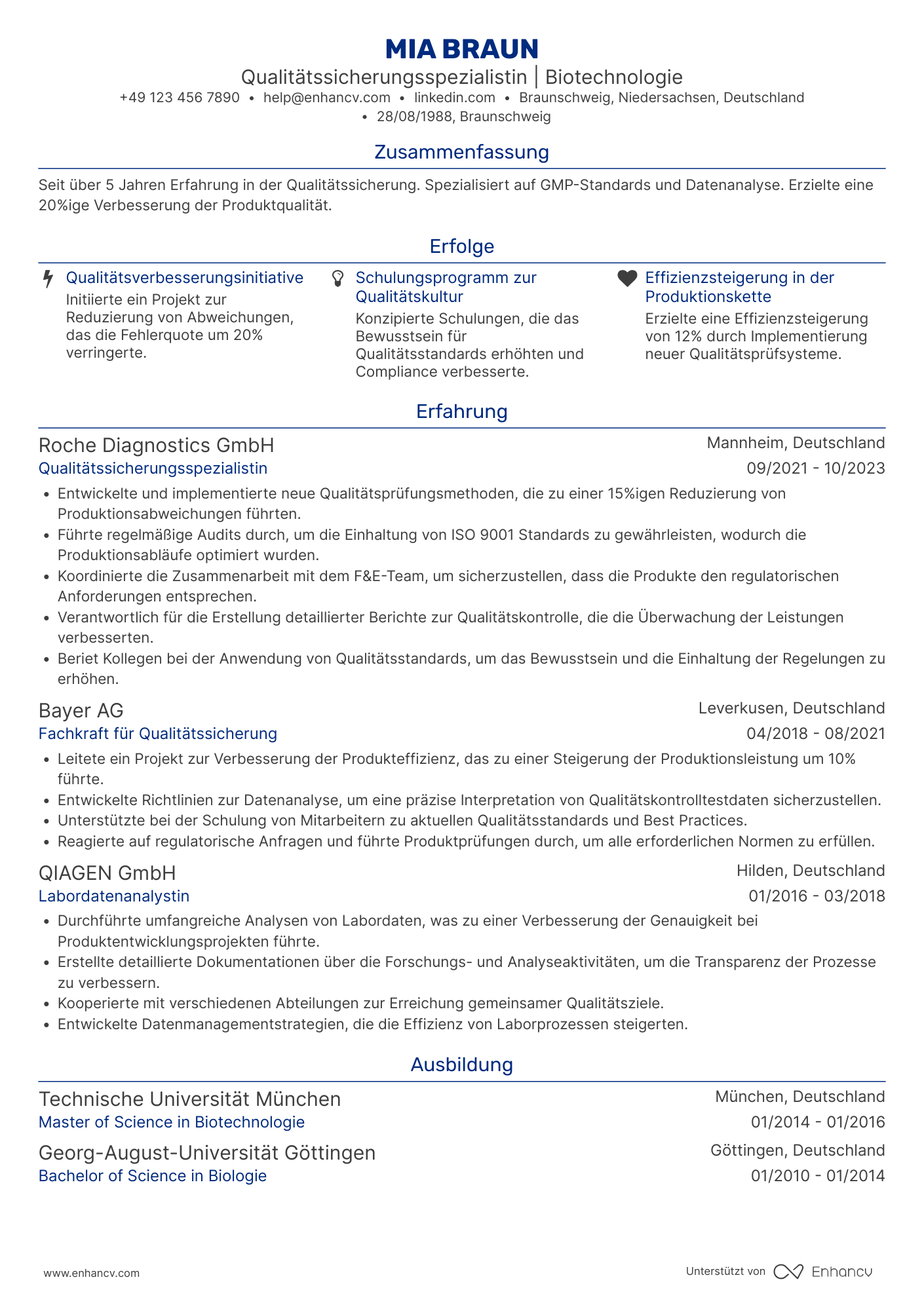 Lebenslauf als Wissenschaftlicher Qualitätsprüfer