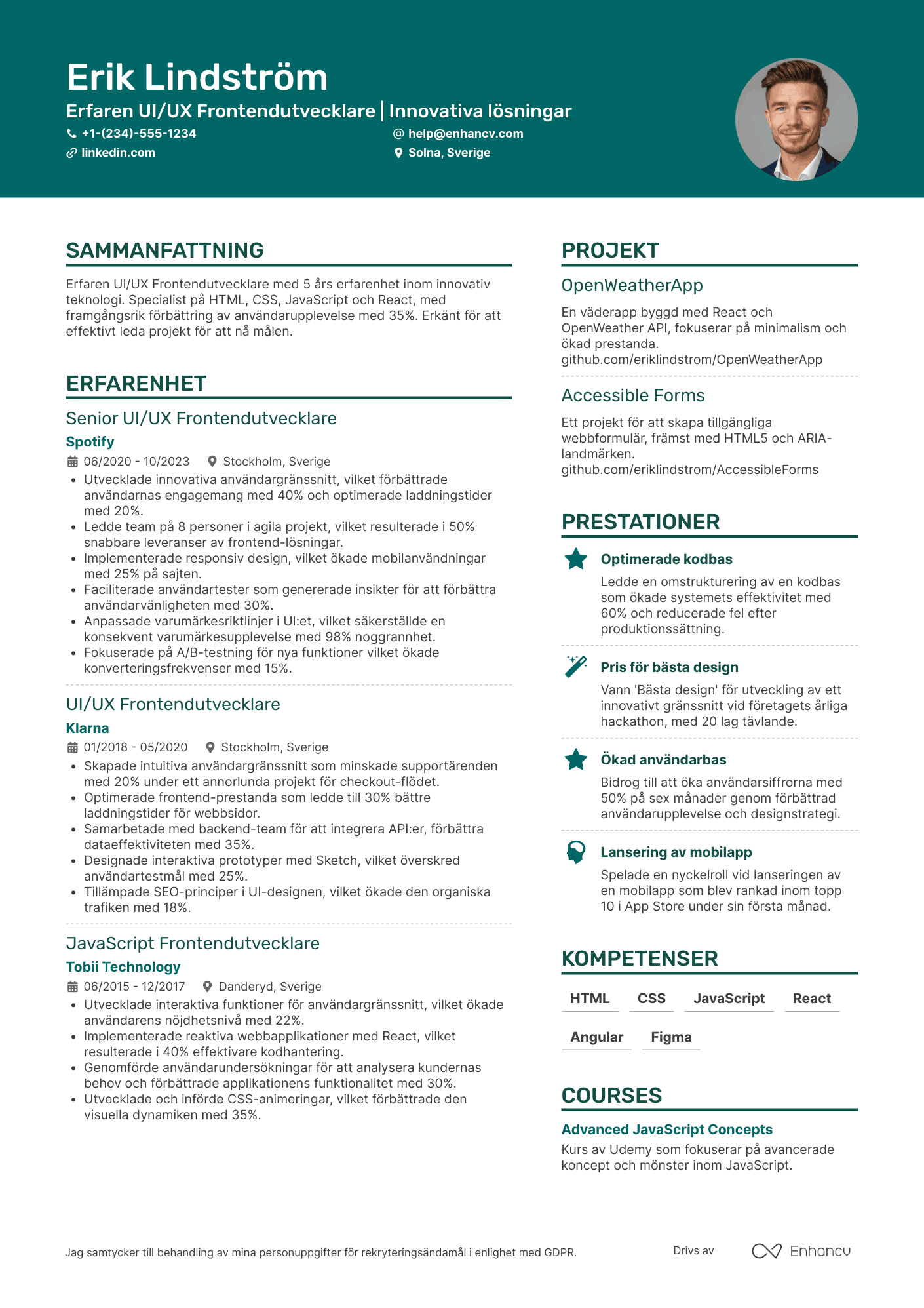 CV för UI/UX Frontendutvecklare