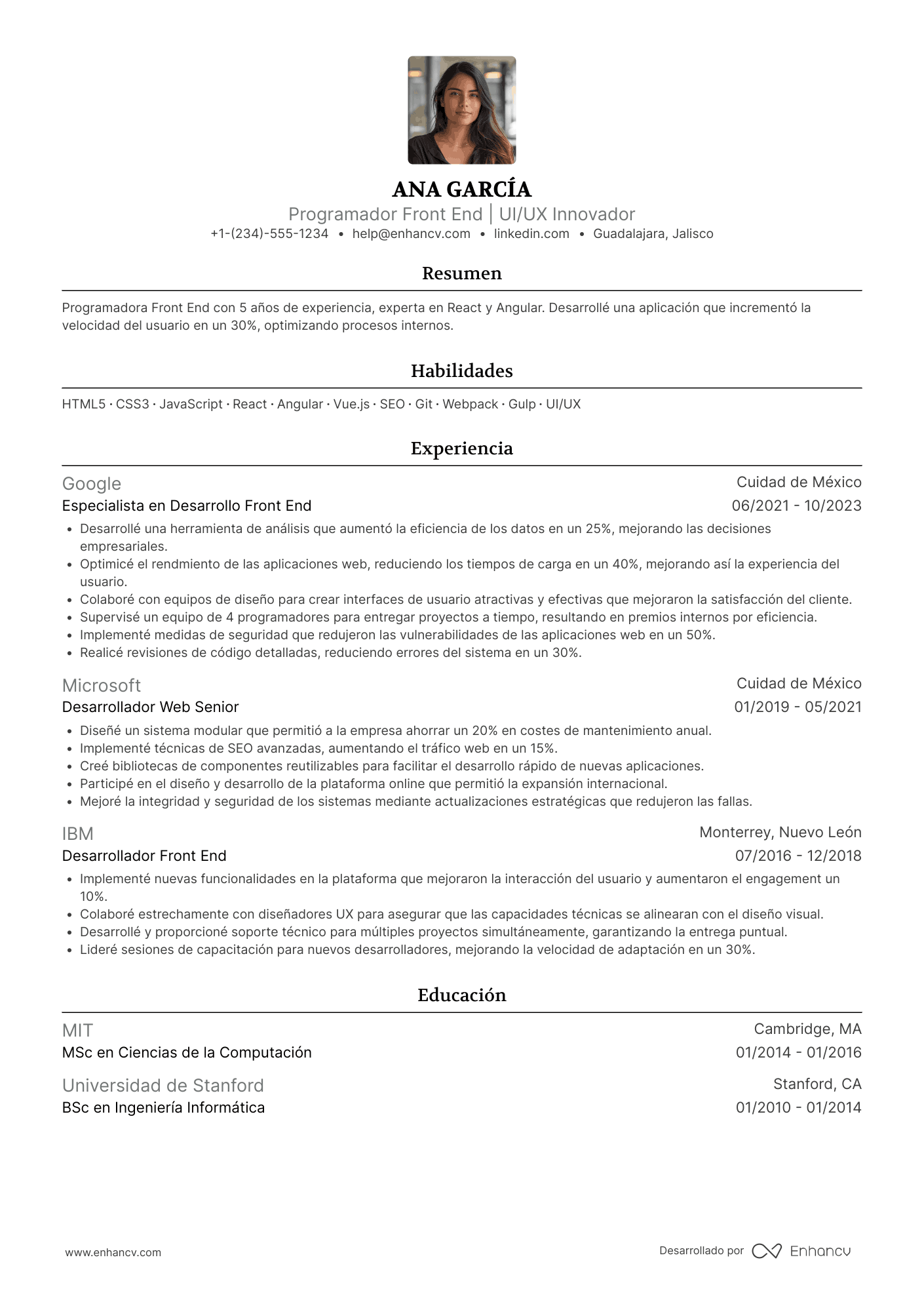 CV programador Front End