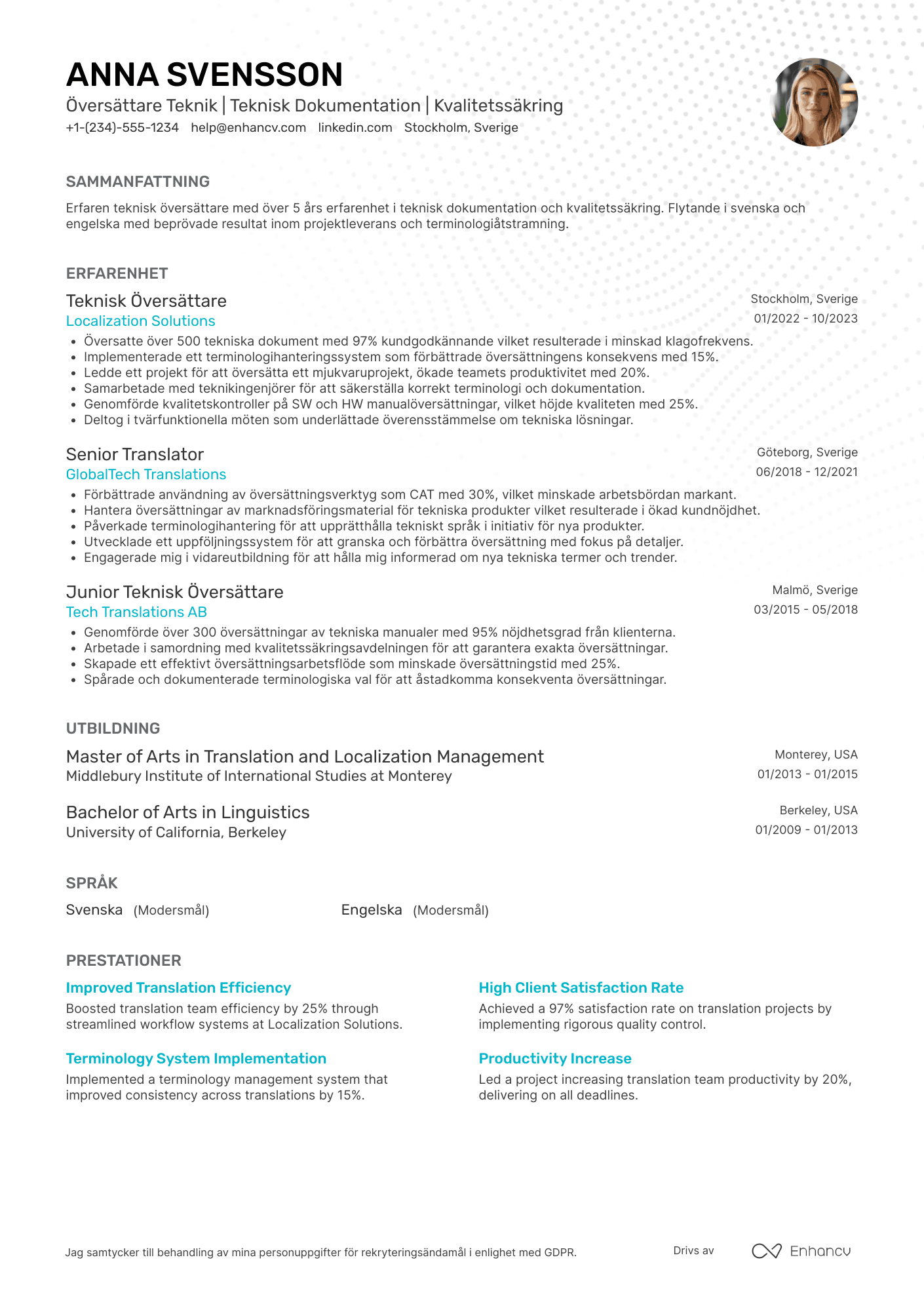 CV för Översättare Teknik