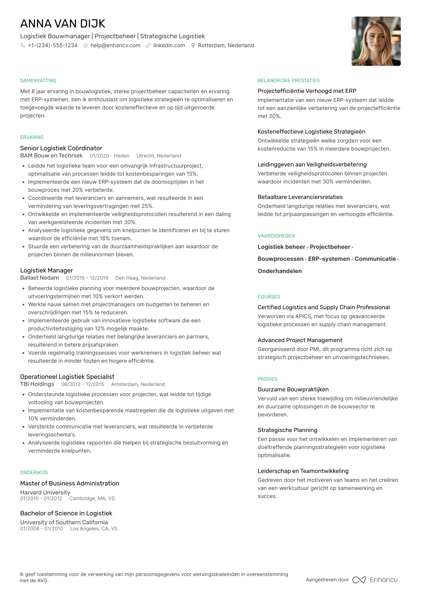 CV voor Logistiek Bouwmanager