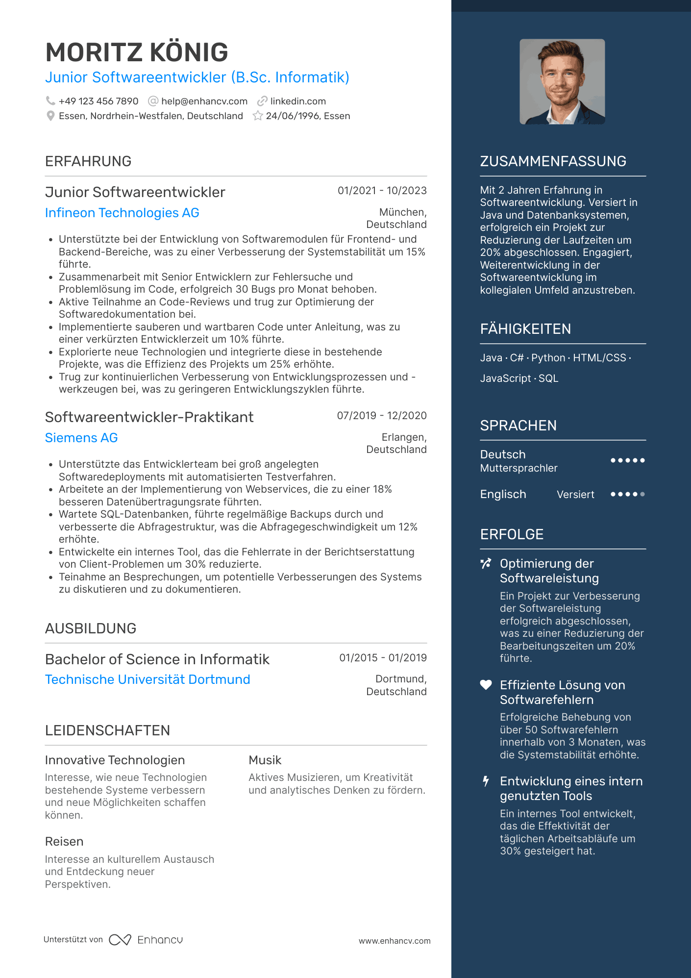 Lebenslauf als Junior Softwareentwickler