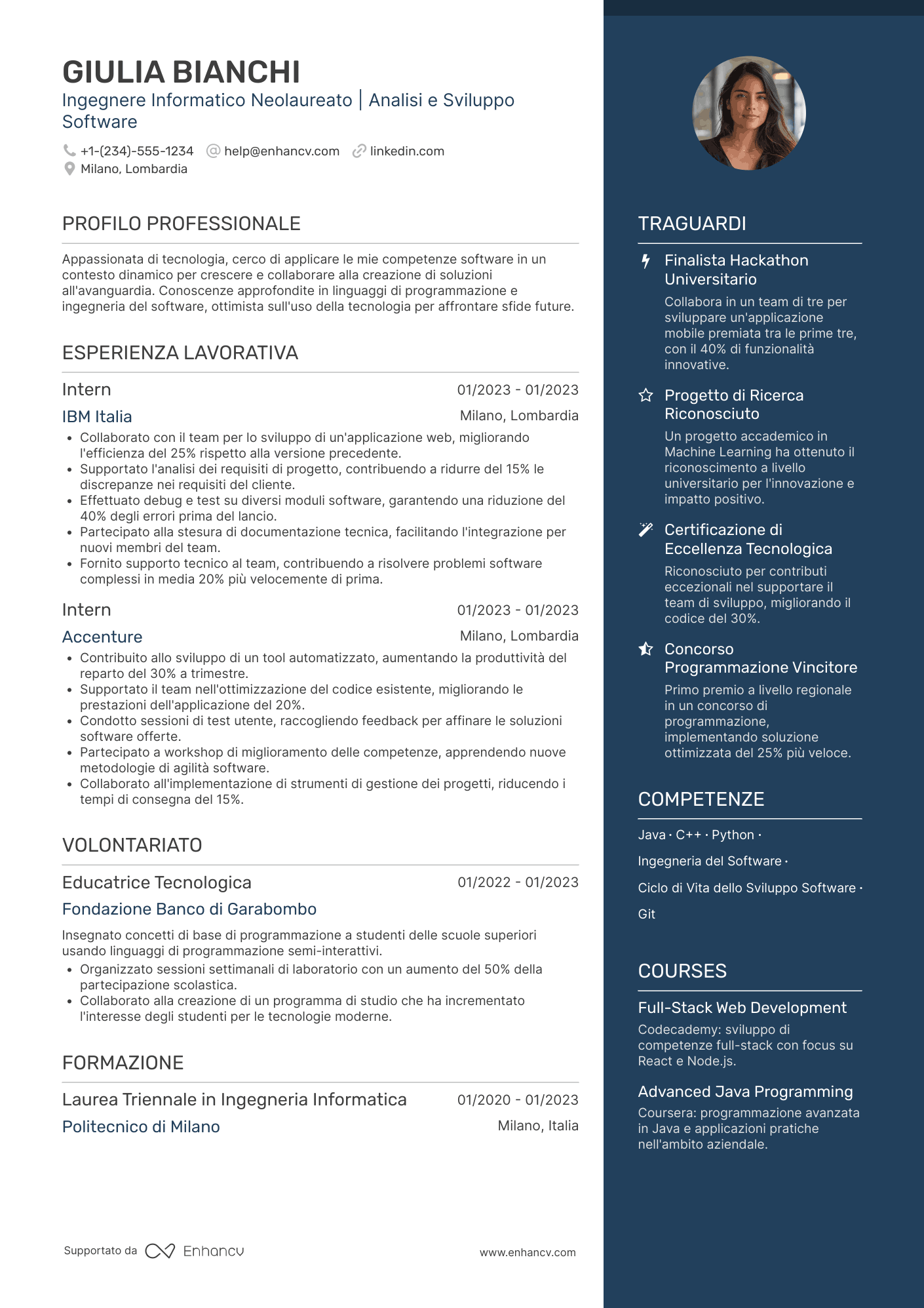 Curriculum ingegnere informatico neolaureato