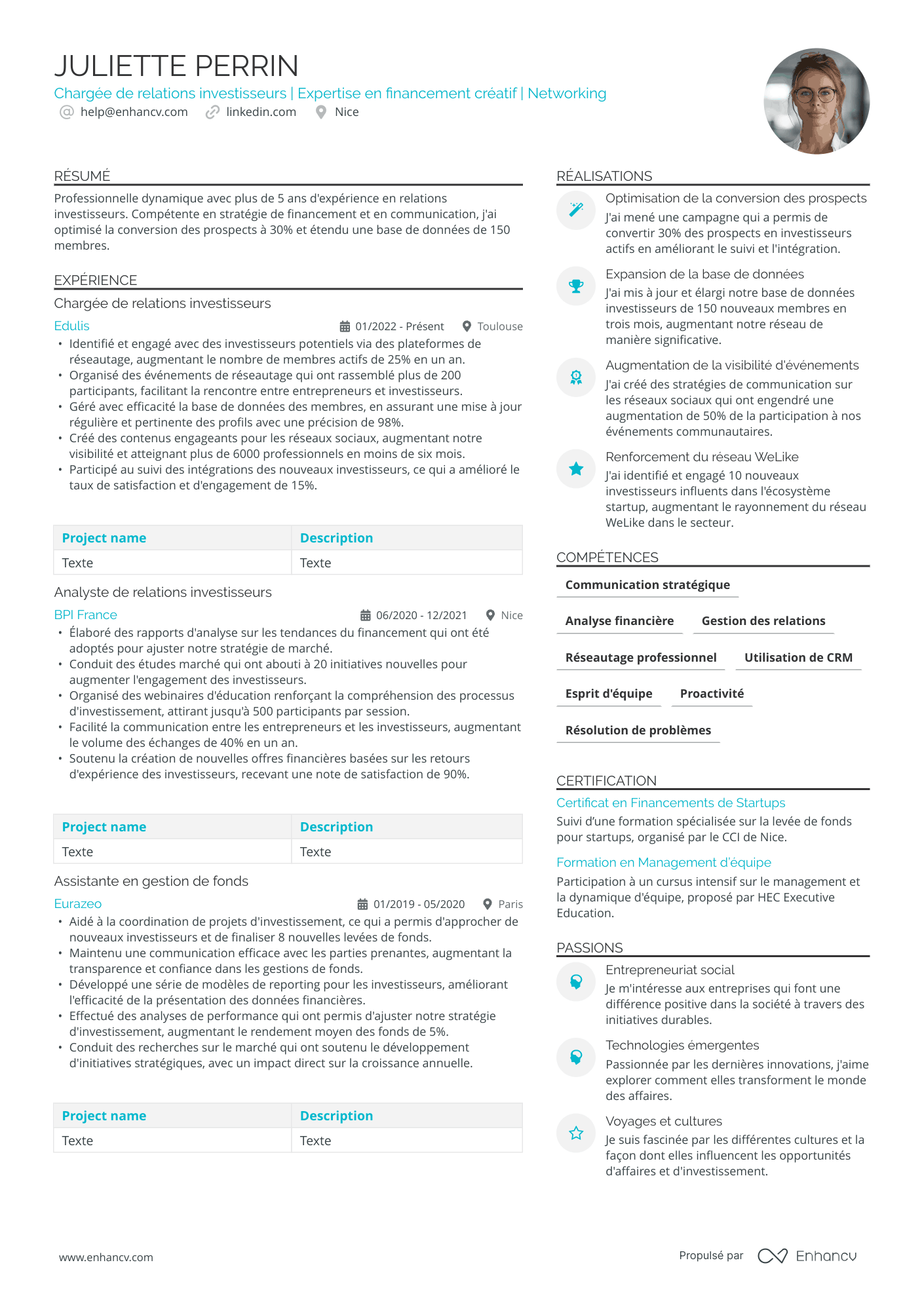 Banque d'affaires Exemples de CV