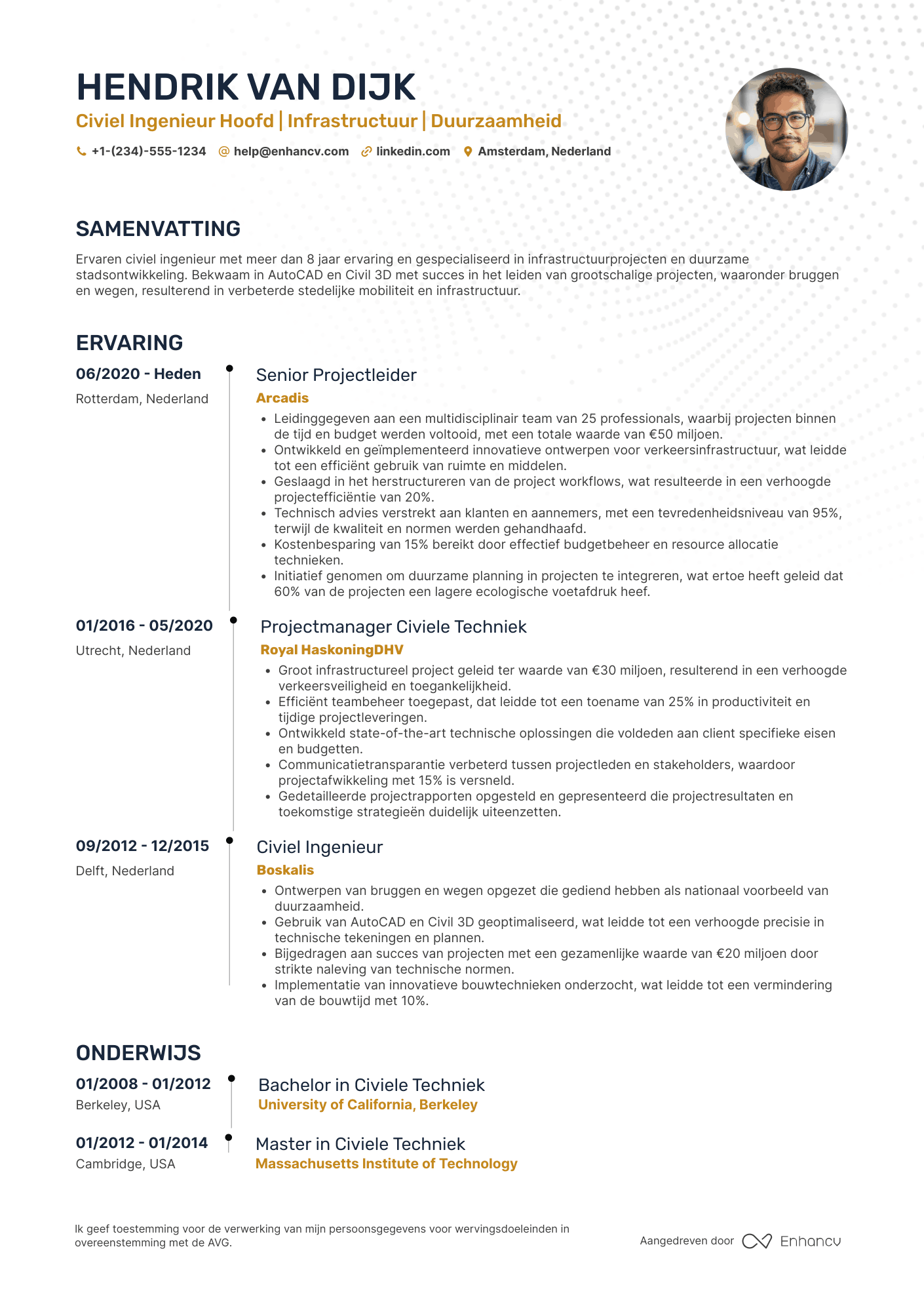 CV voor Civiel Ingenieur Hoofd