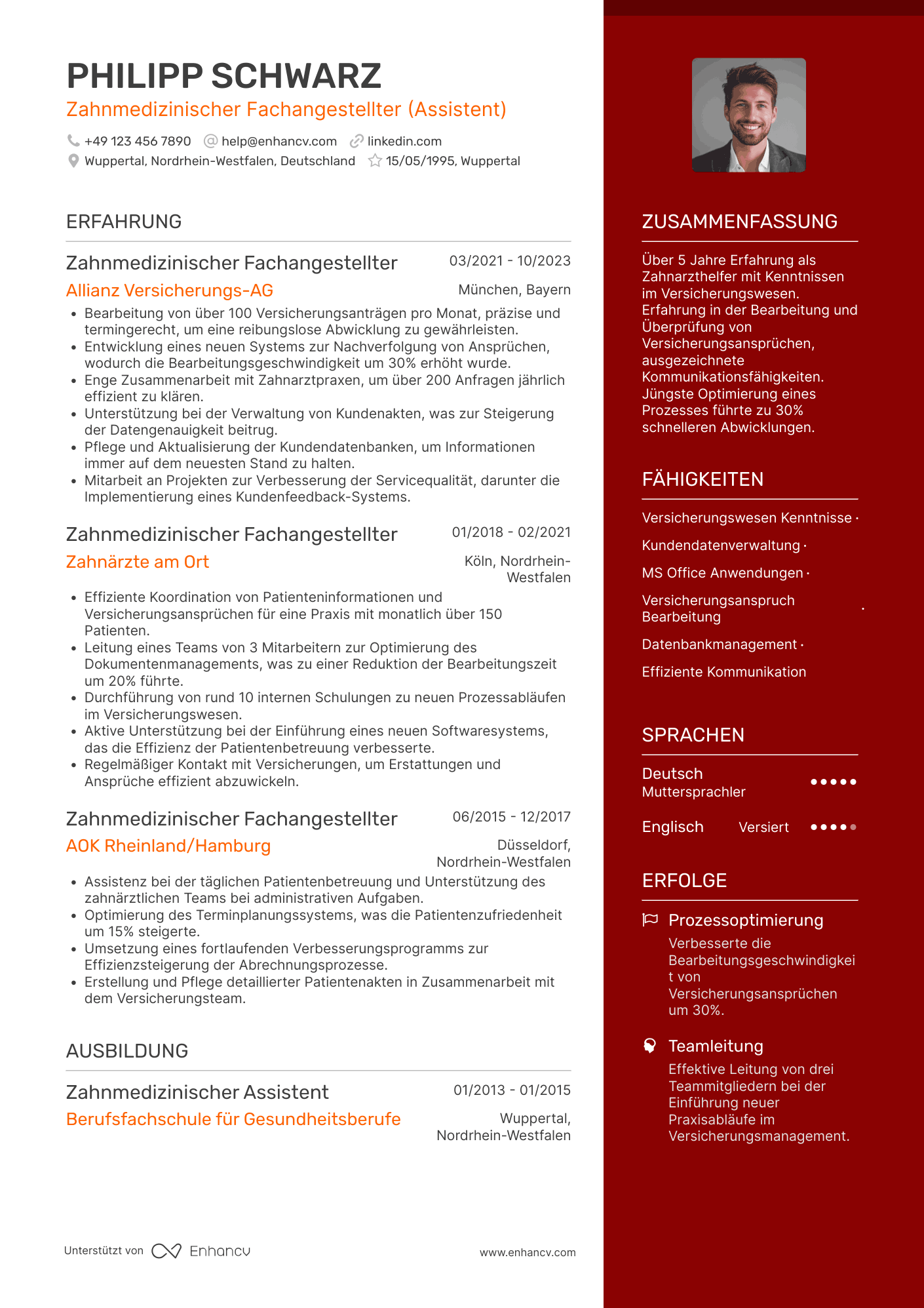 Lebenslauf in Zahnarzthelferin in der Versicherungsbranche