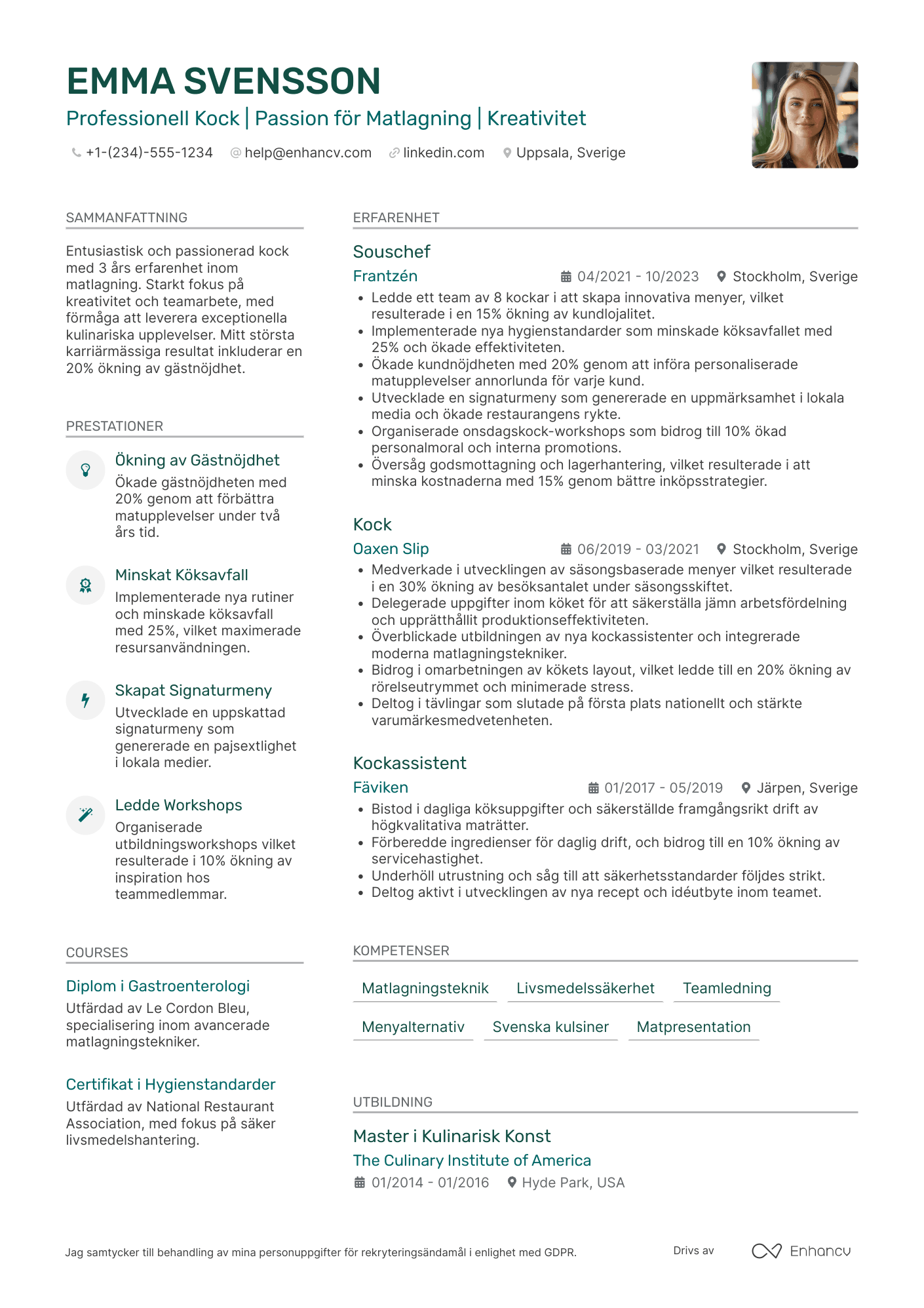 CV för Kocklärling