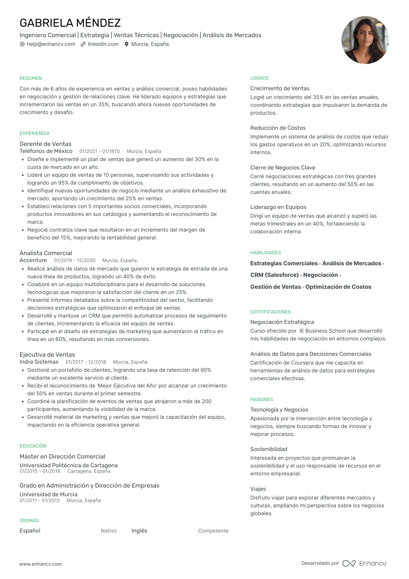 Ingeniero Comercial Ejemplos de CV