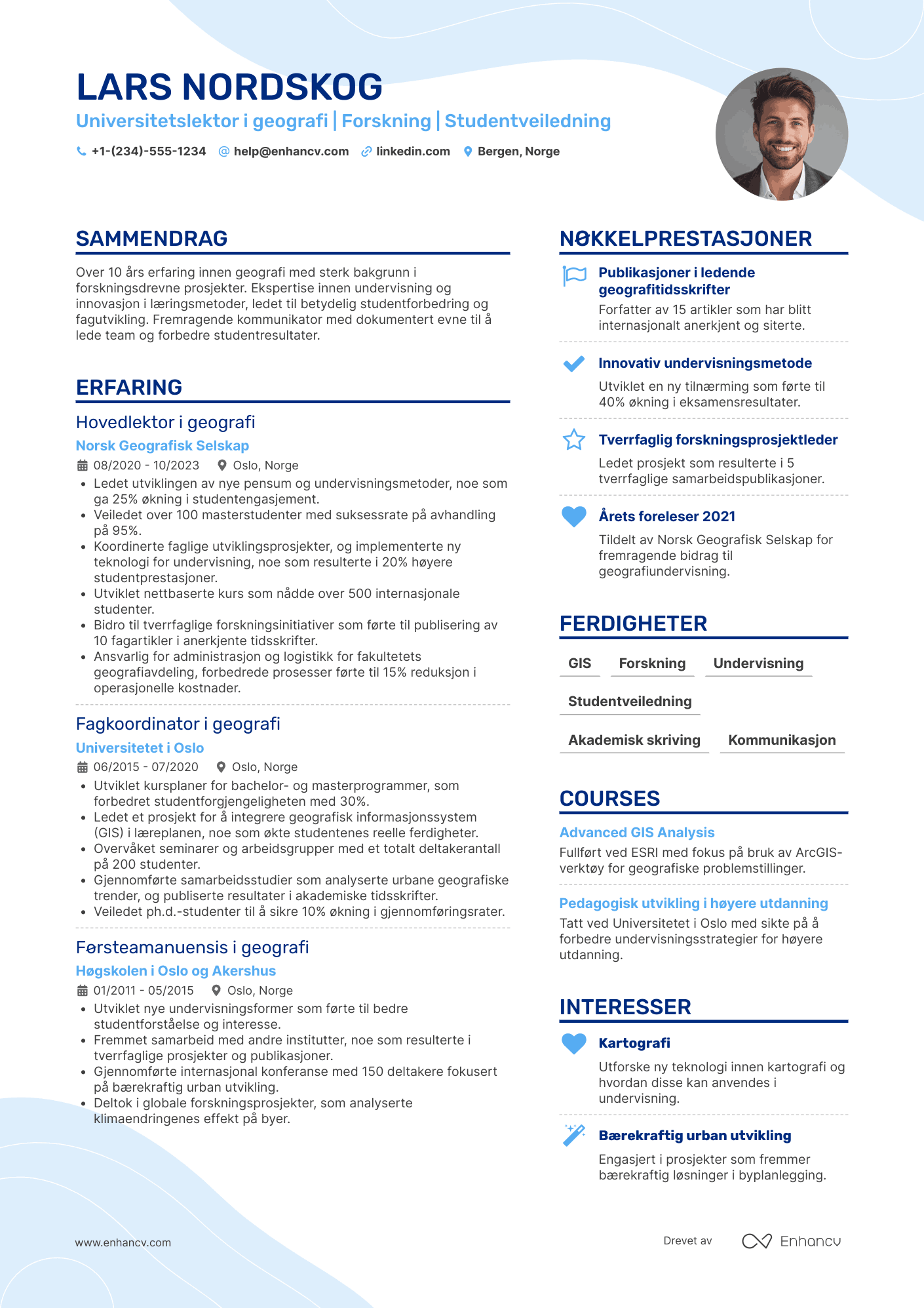 CV for Universitetslektor innen geografi