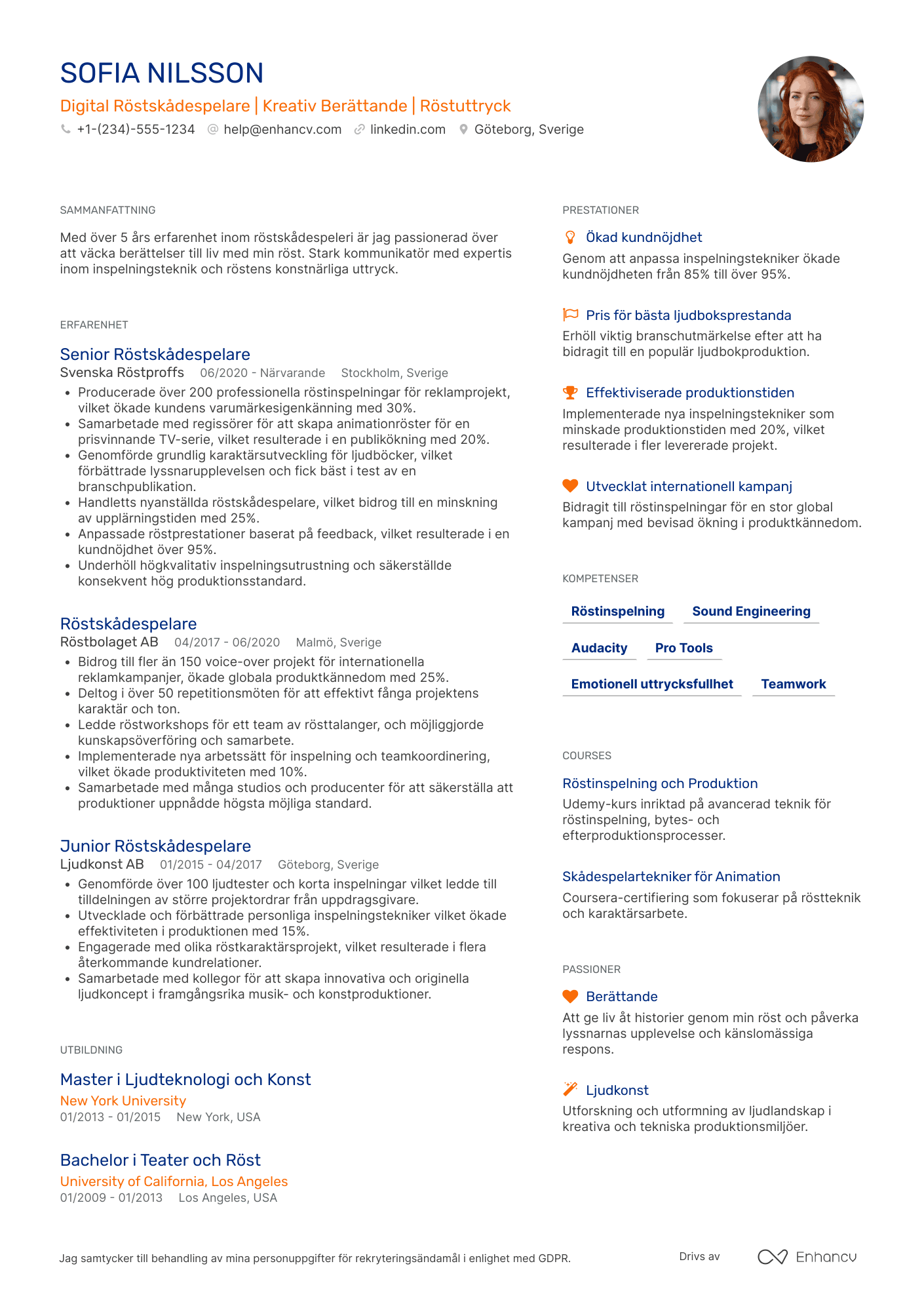 CV för Digital Röstskådespelare