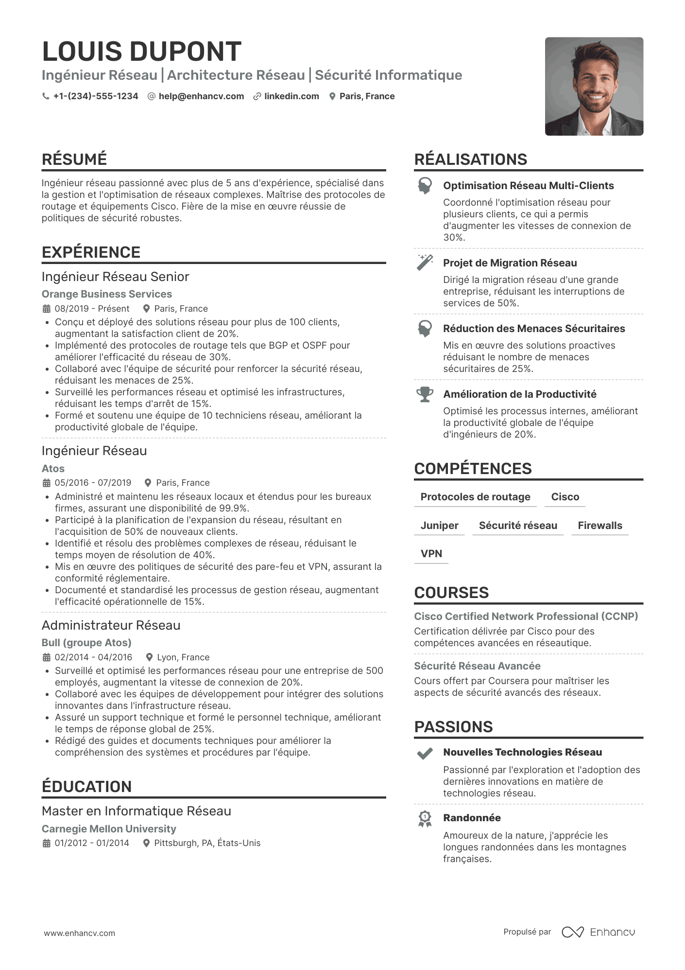 Exemple de CV pour un ingénieur réseau