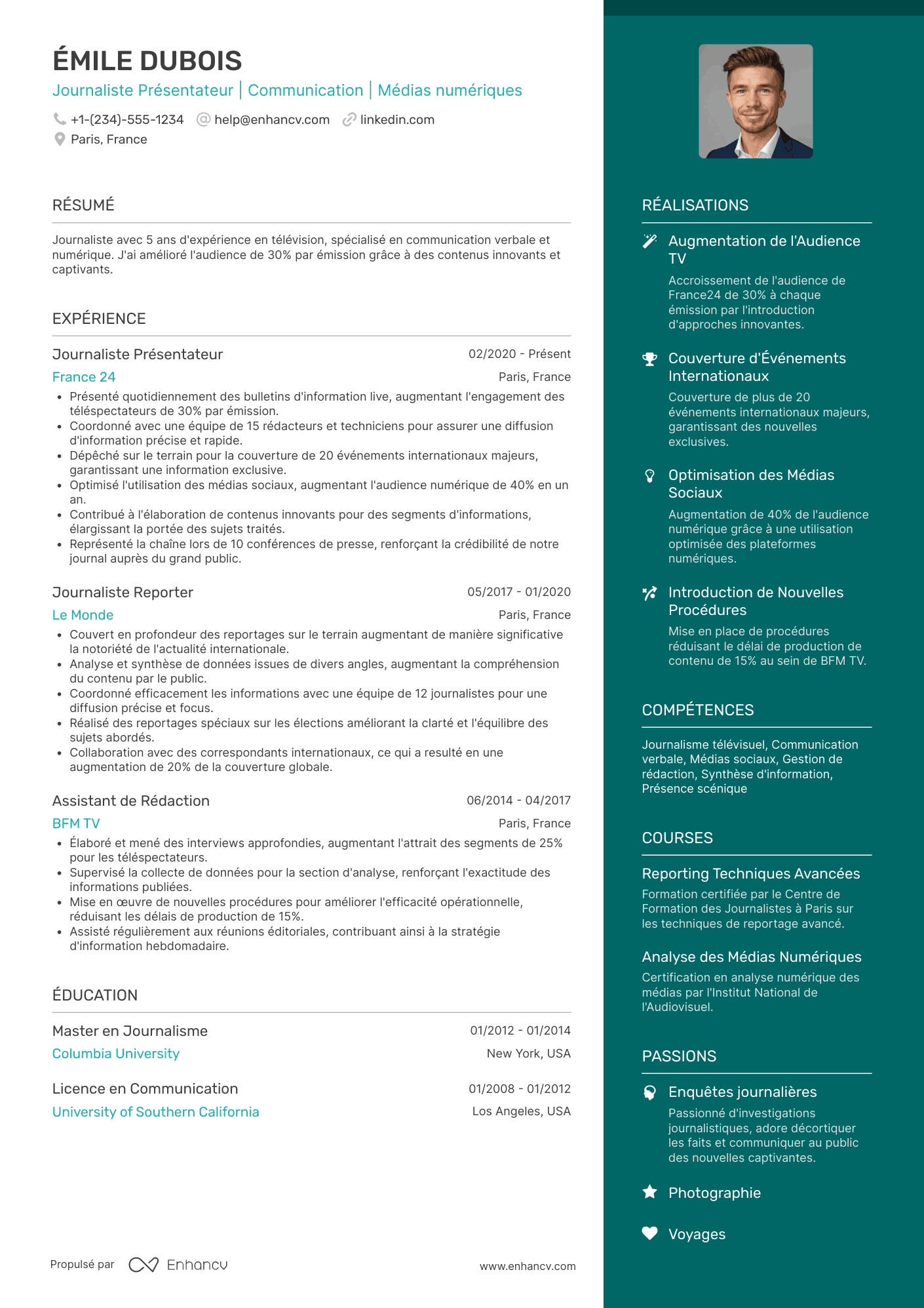 CV de journaliste présentateur