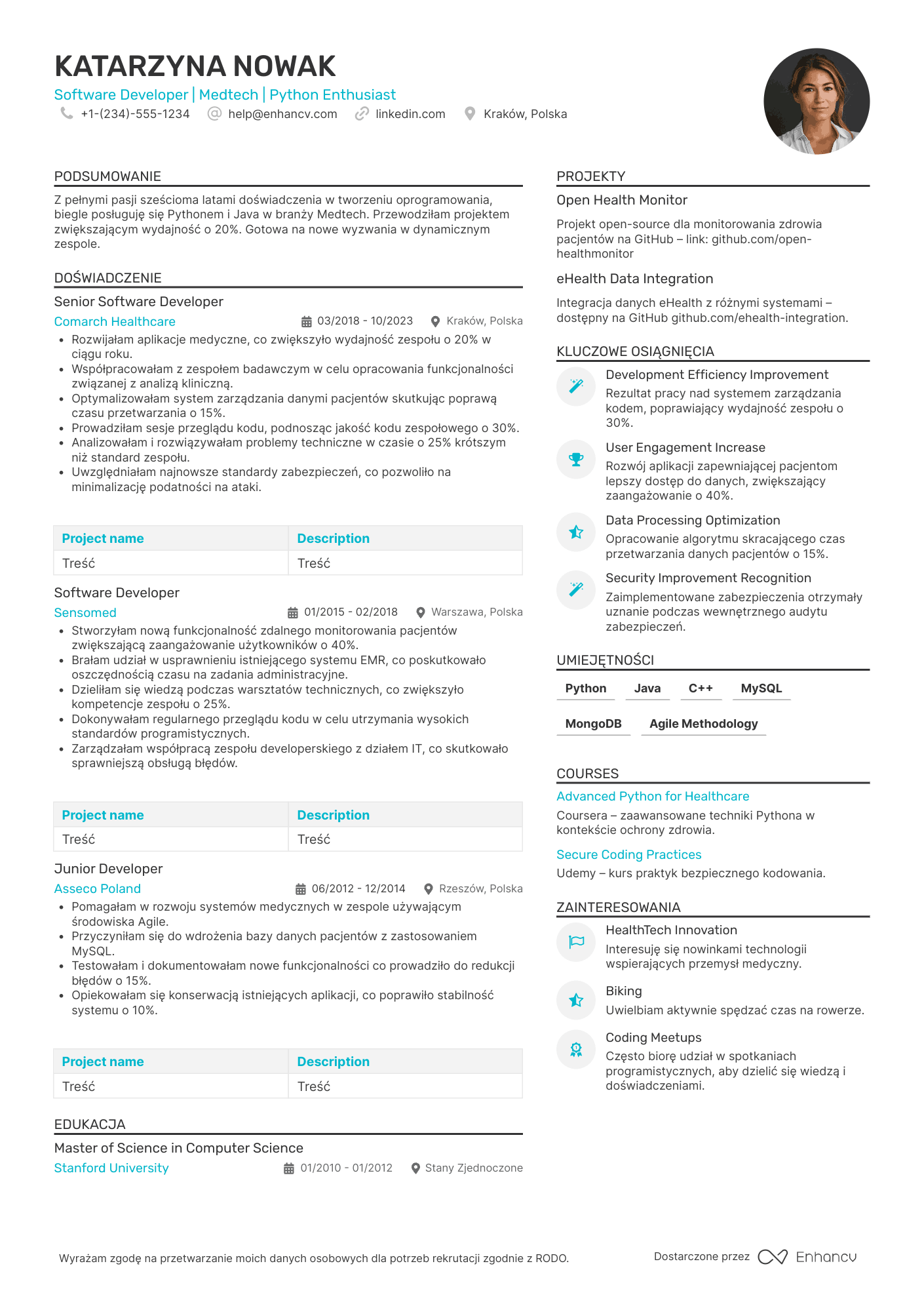 CV dla Programista dla Medtech