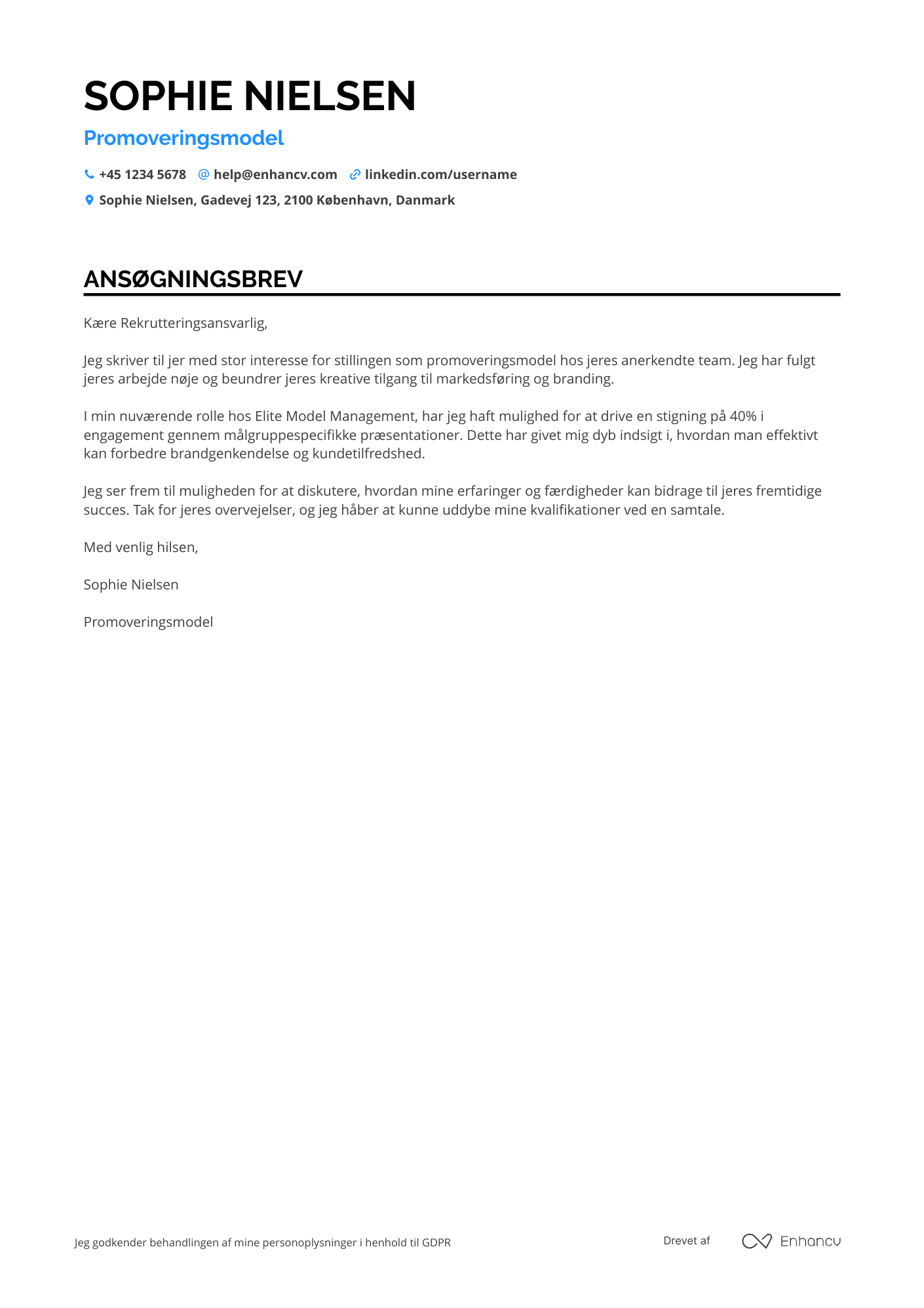 Ansøgningsbrev til Promoveringsmodel