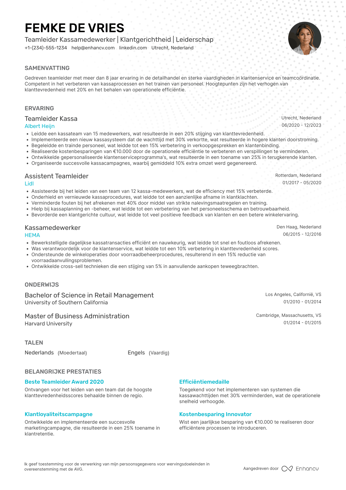CV voor Teamleider Kassamedewerker