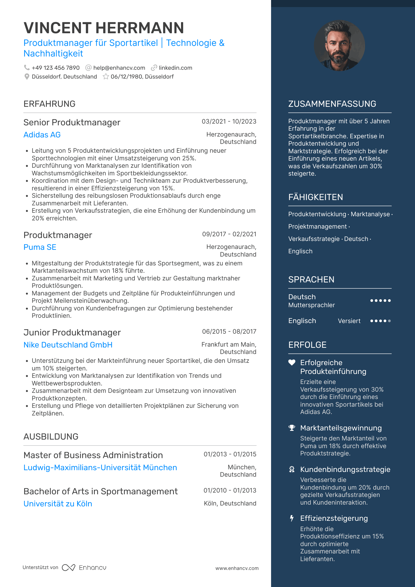 Lebenslauf als Produktmanager für Sportartikel