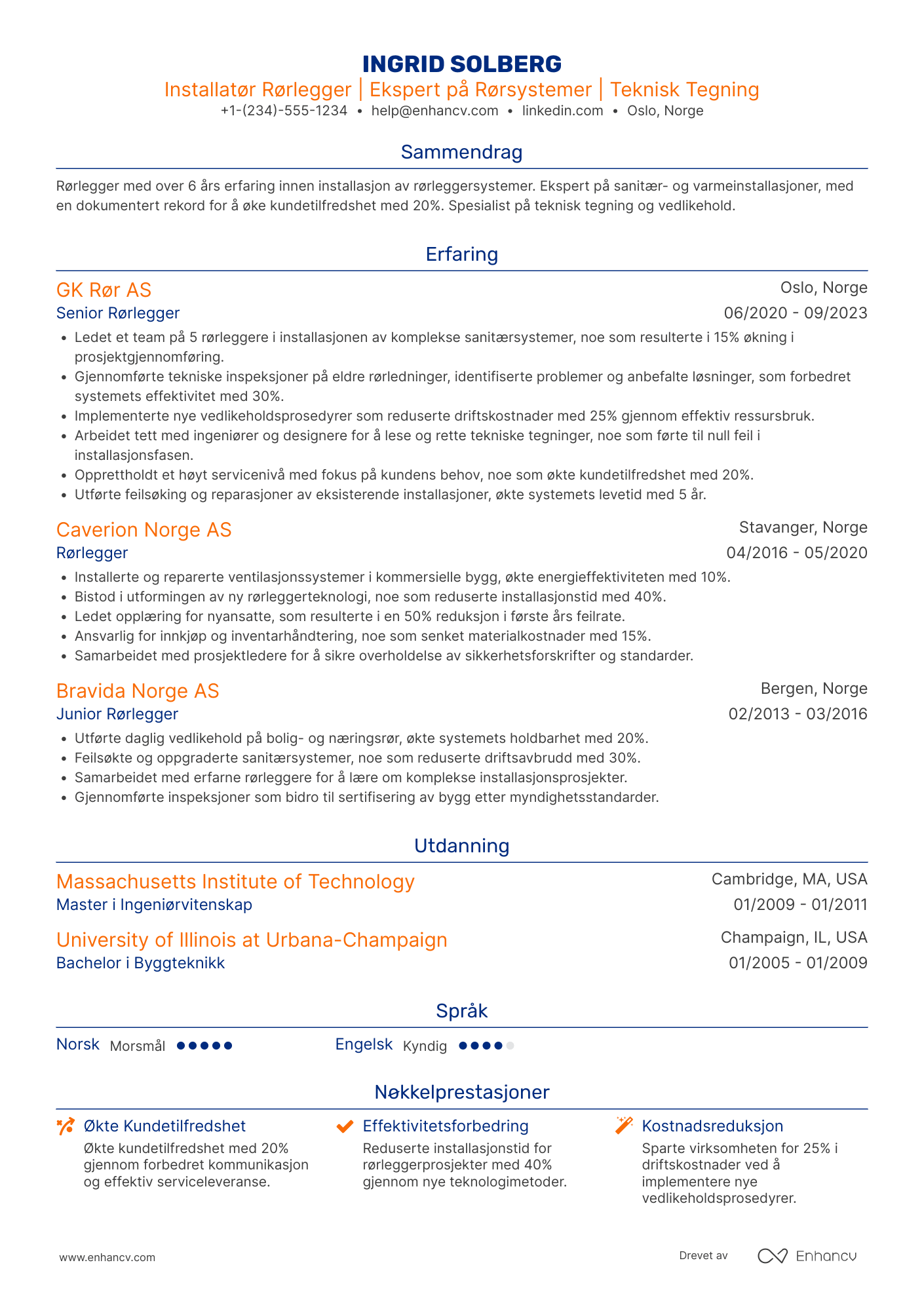 CV for Installasjon Rørlegger