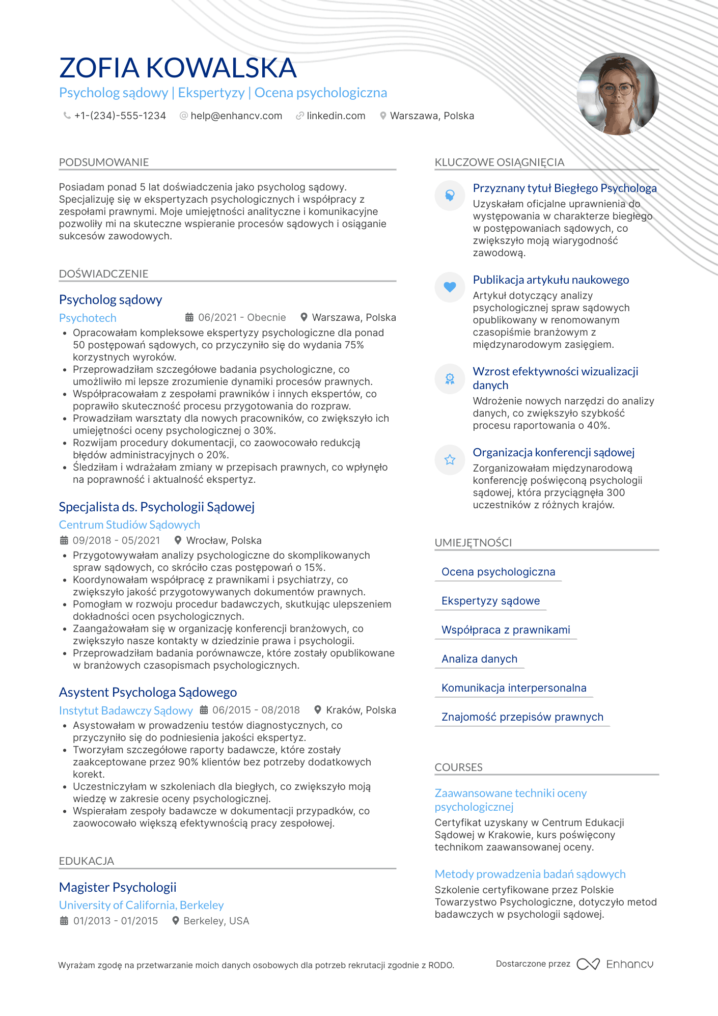 CV dla Psycholog sądowy