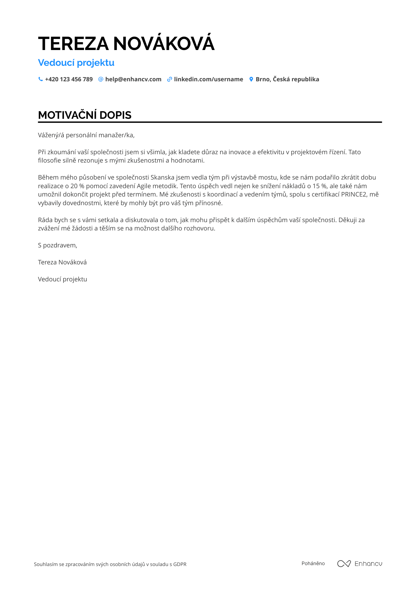 Vedoucí projektu CV