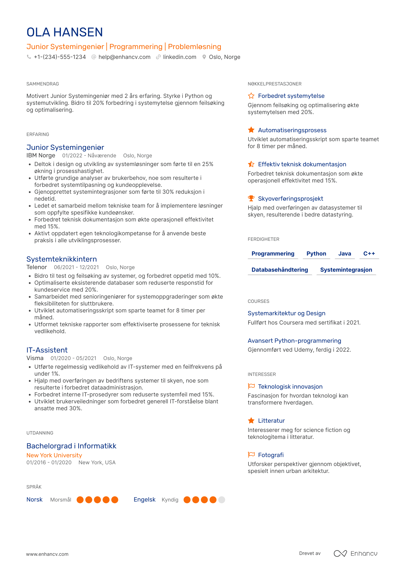 CV for Junior systemingeniør
