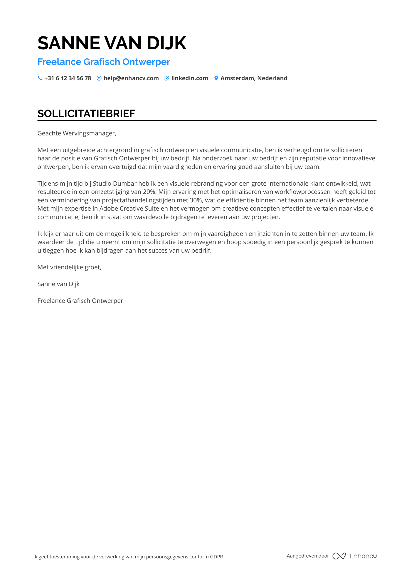 Sollicitatiebrief voor Freelance Grafisch Ontwerper