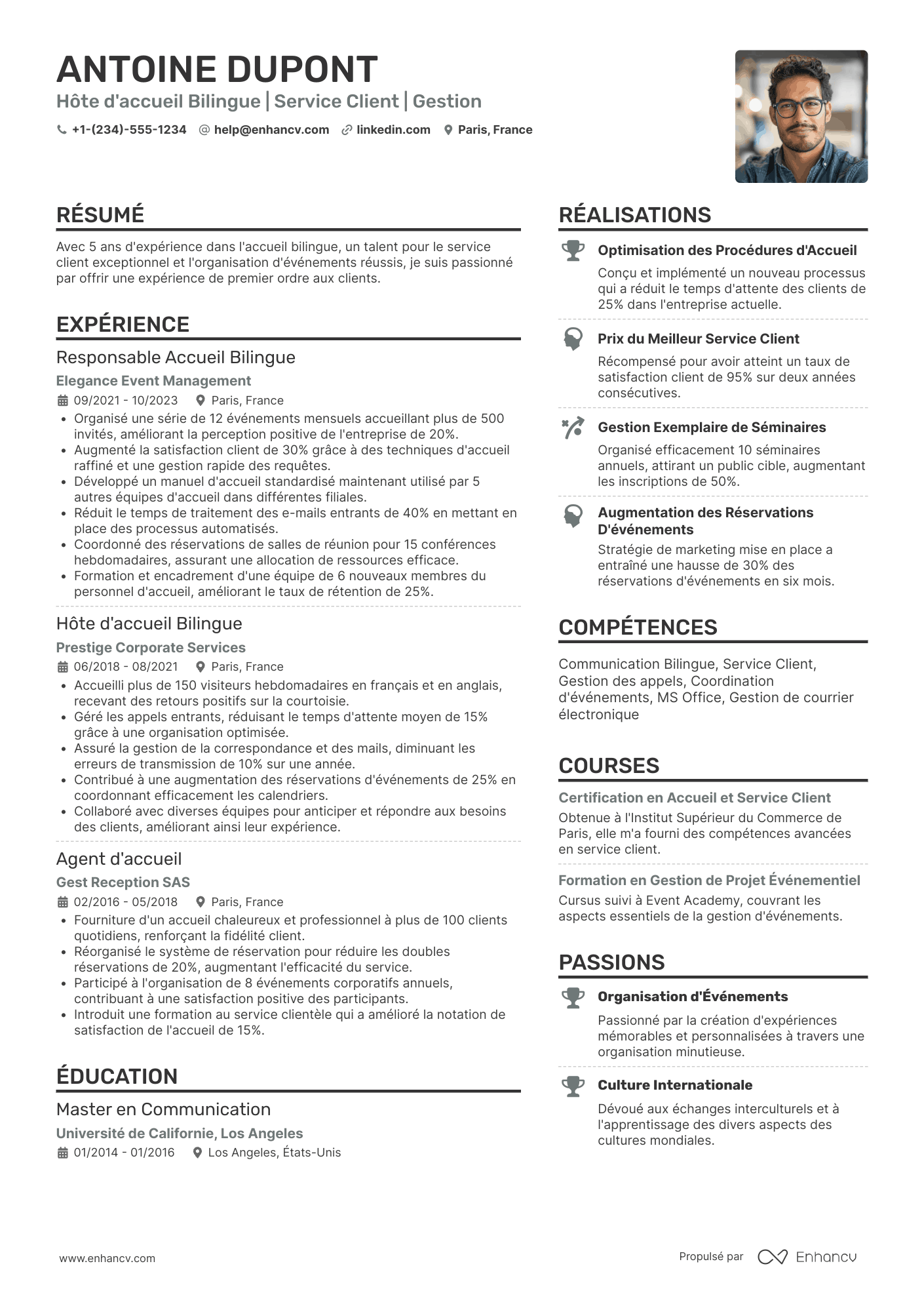 CV d’hôtesse&nbsp;d'accueil bilingue