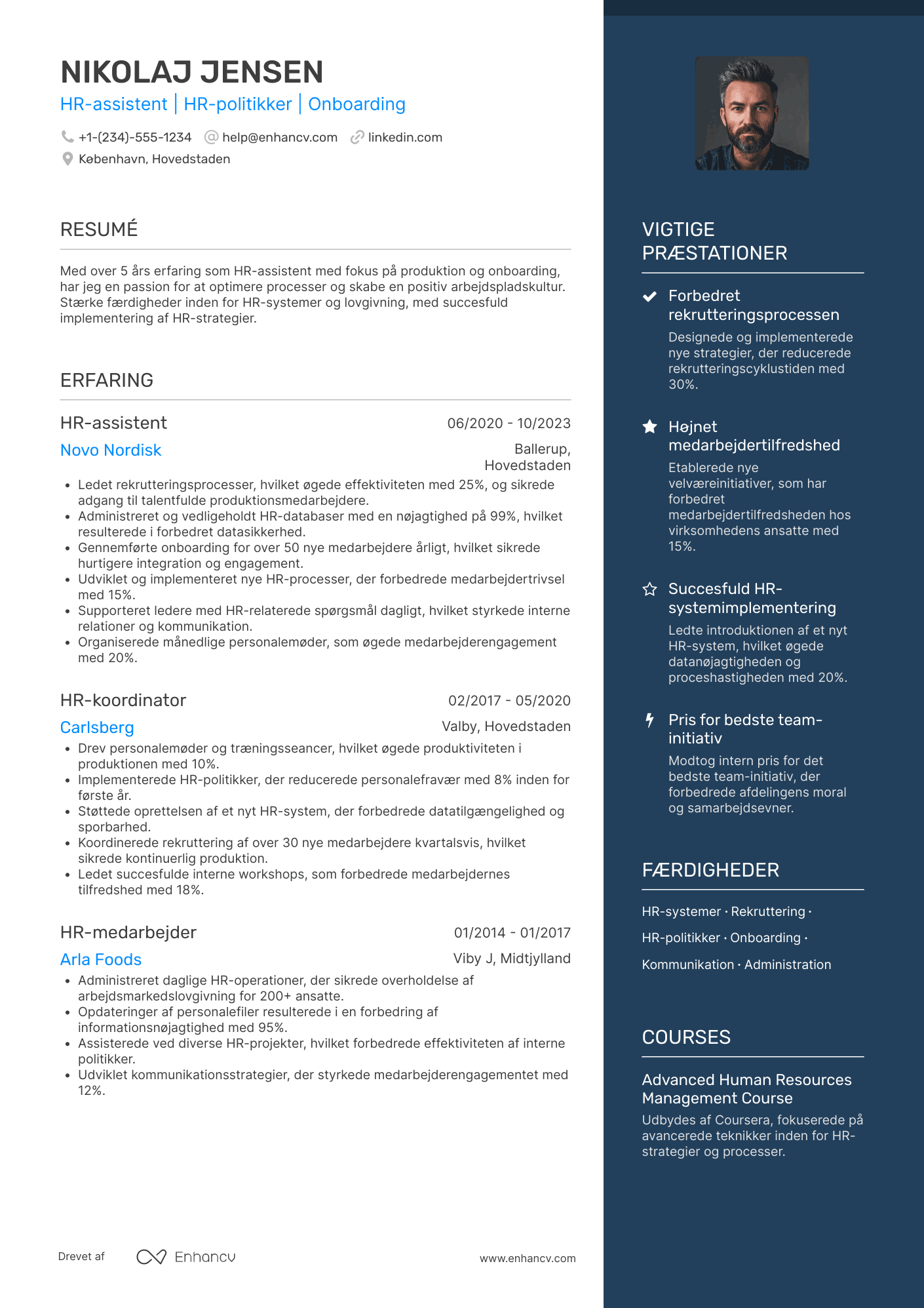 CV til HR assistent – produktion