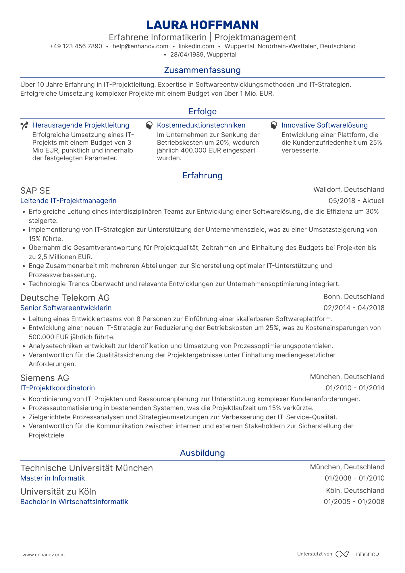 Lebenslauf als Leitender Informatiker