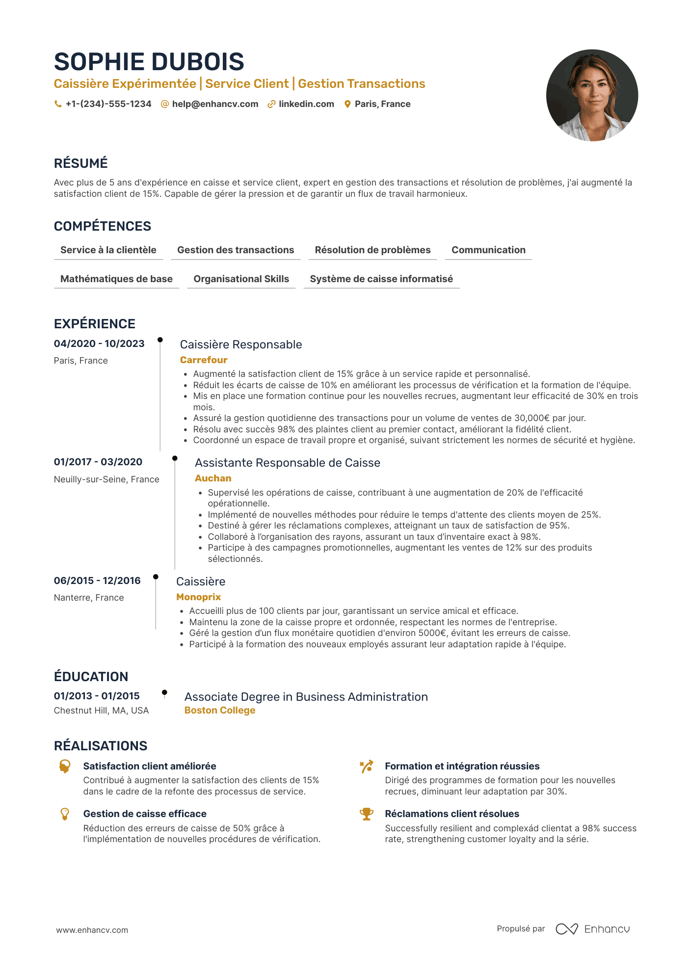 CV de caissière avec expérience