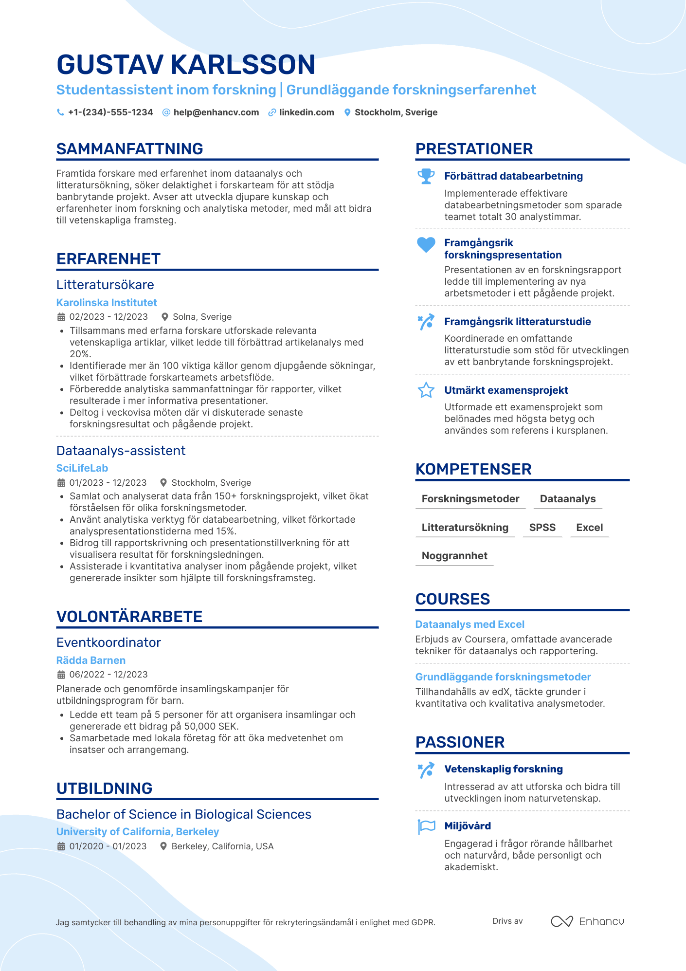CV för Student Research Assistant