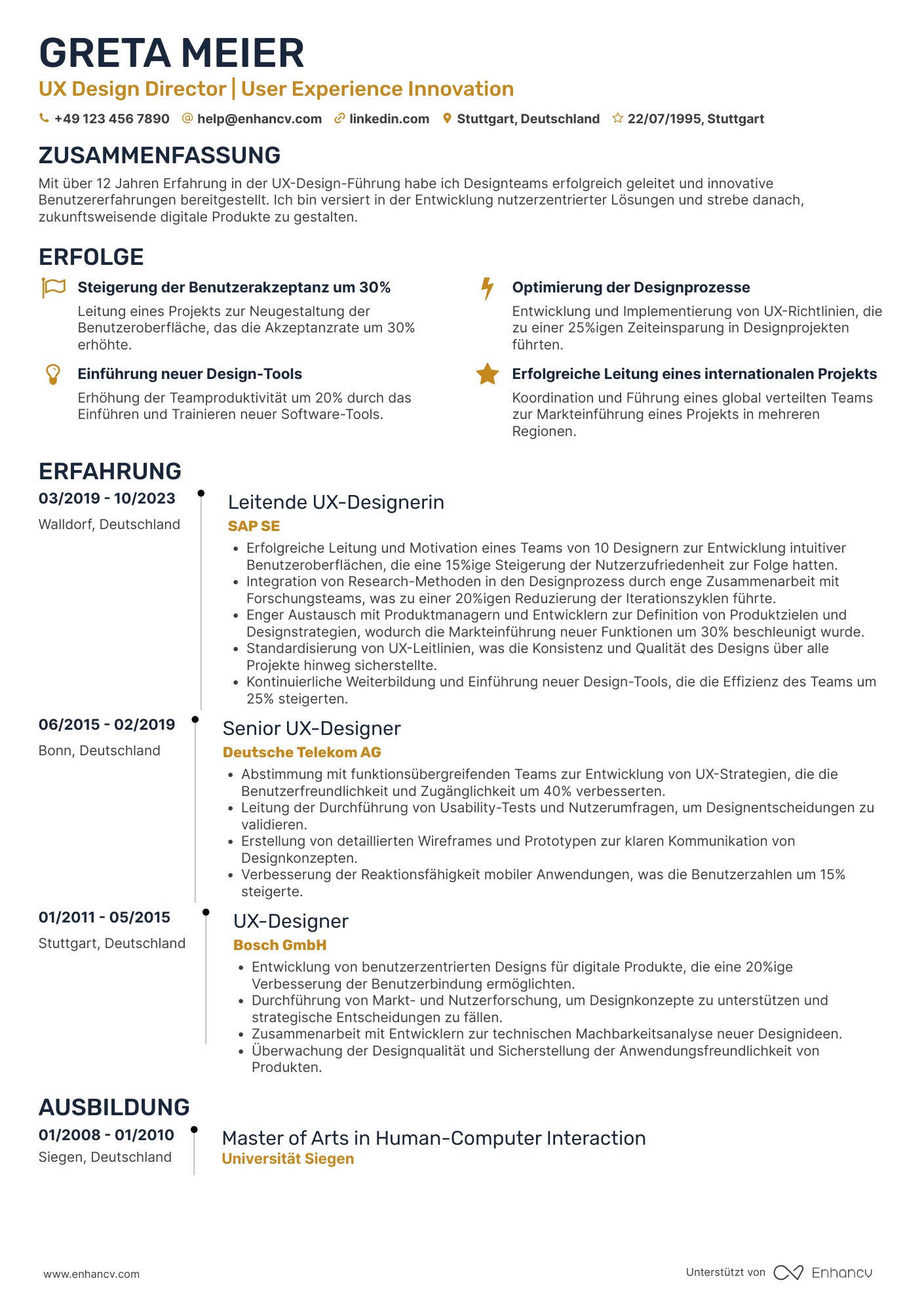 Lebenslauf als UX Design Direktor