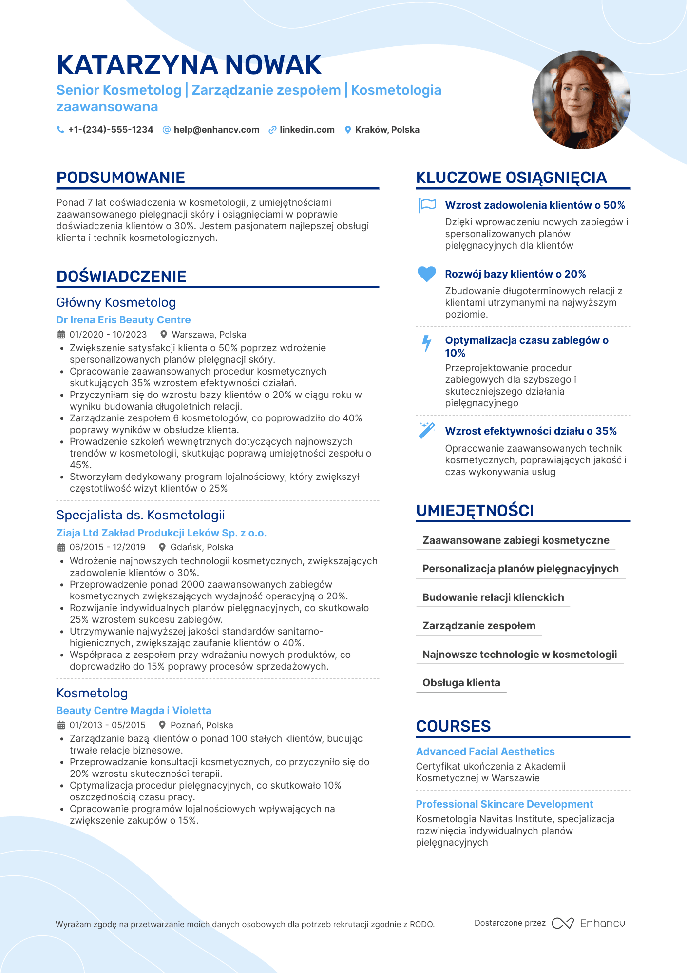 CV dla Senior Kosmetolog