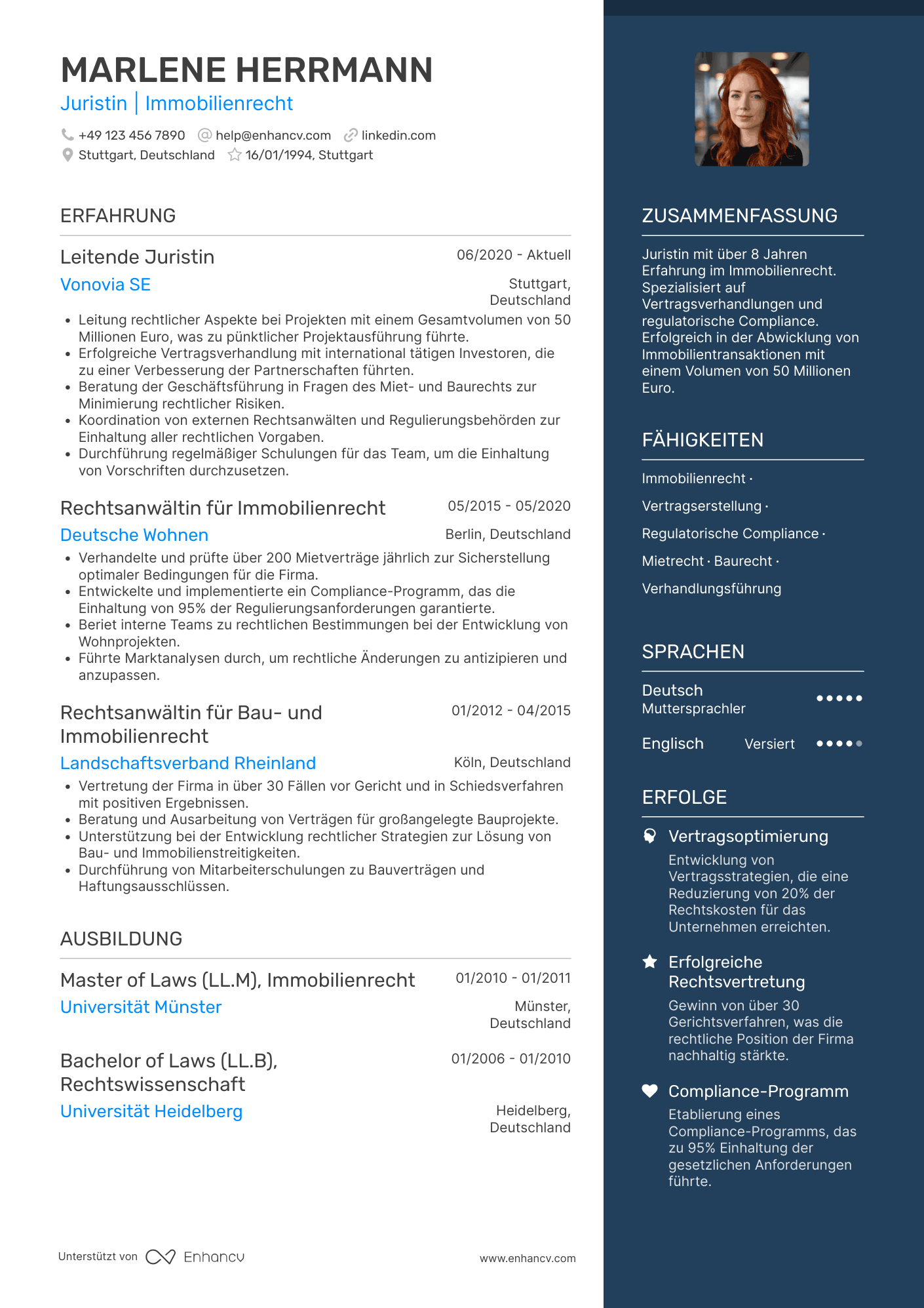 Lebenslauf in Jurist in der Immobilienbranche