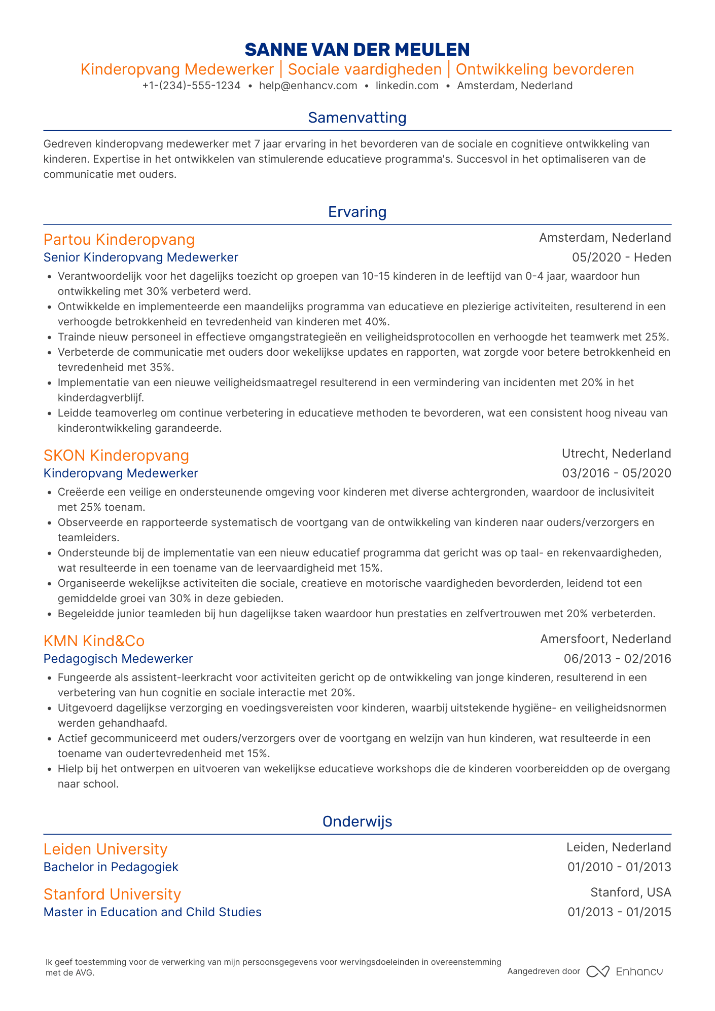 CV voor Kinderopvang Medewerker Buurtcentrum
