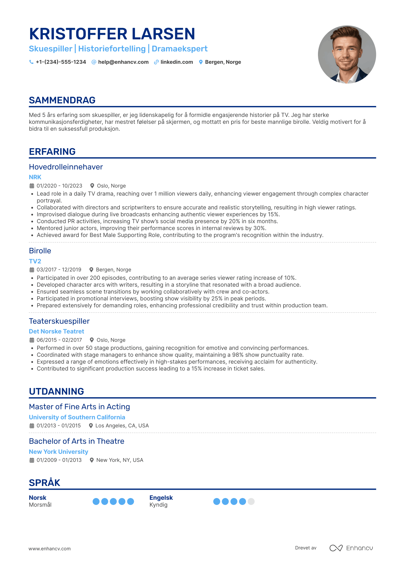 CV for Såpeopera skuespiller